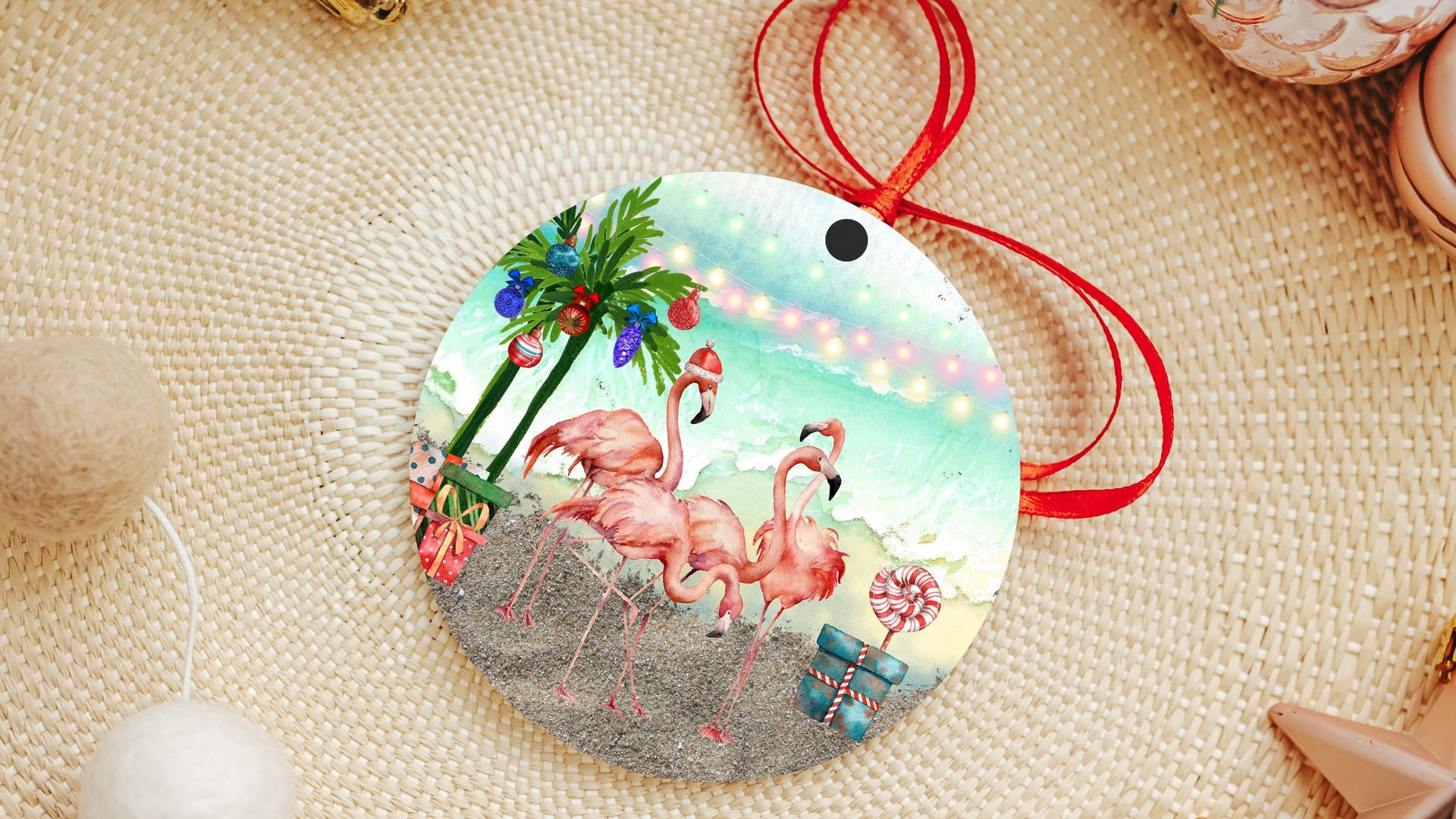 flamingo Christmas ornament, personalized gifts for Mom, beach Christmas ornaments, white elephant gifts, coastal Christmas ornaments, best