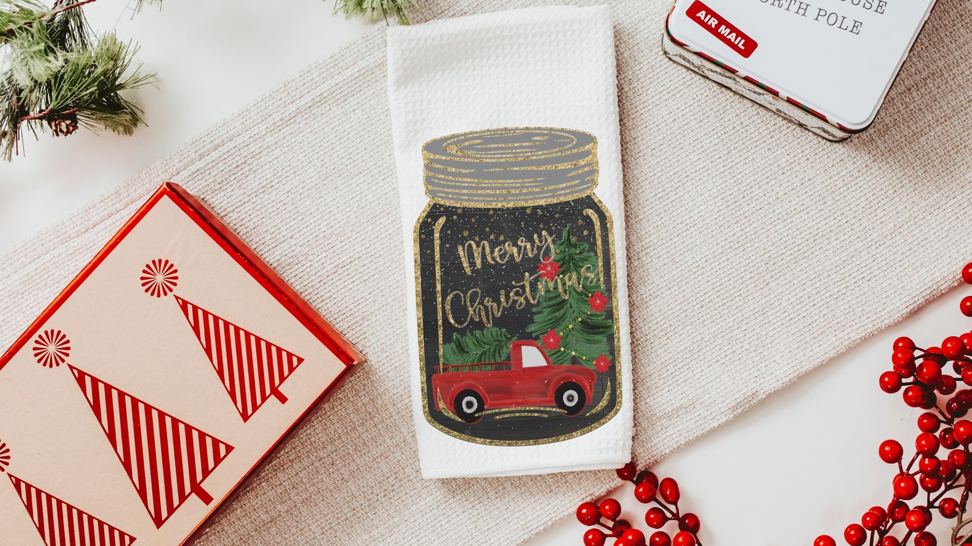 farmhouse Christmas kitchen towels set of 3, Merry Christmas canning jar hand towels for bathroom, snowman kitchen decor, hostess thank you