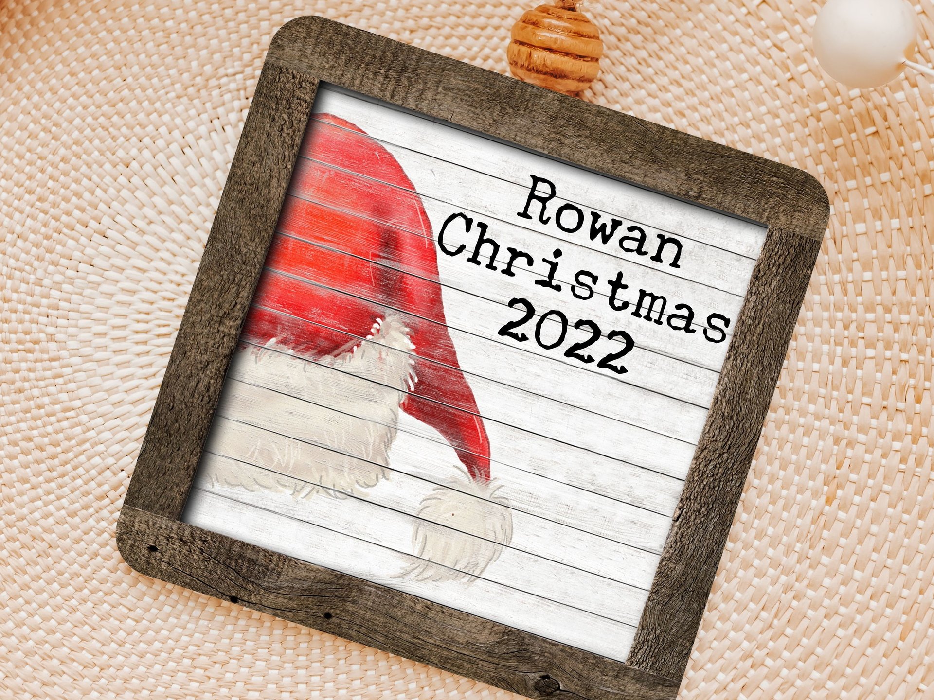 personalized Santa hat Christmas ornament handmade, farmhouse Christmas stocking tags wood, Christmas gifts for family name ornament 2025