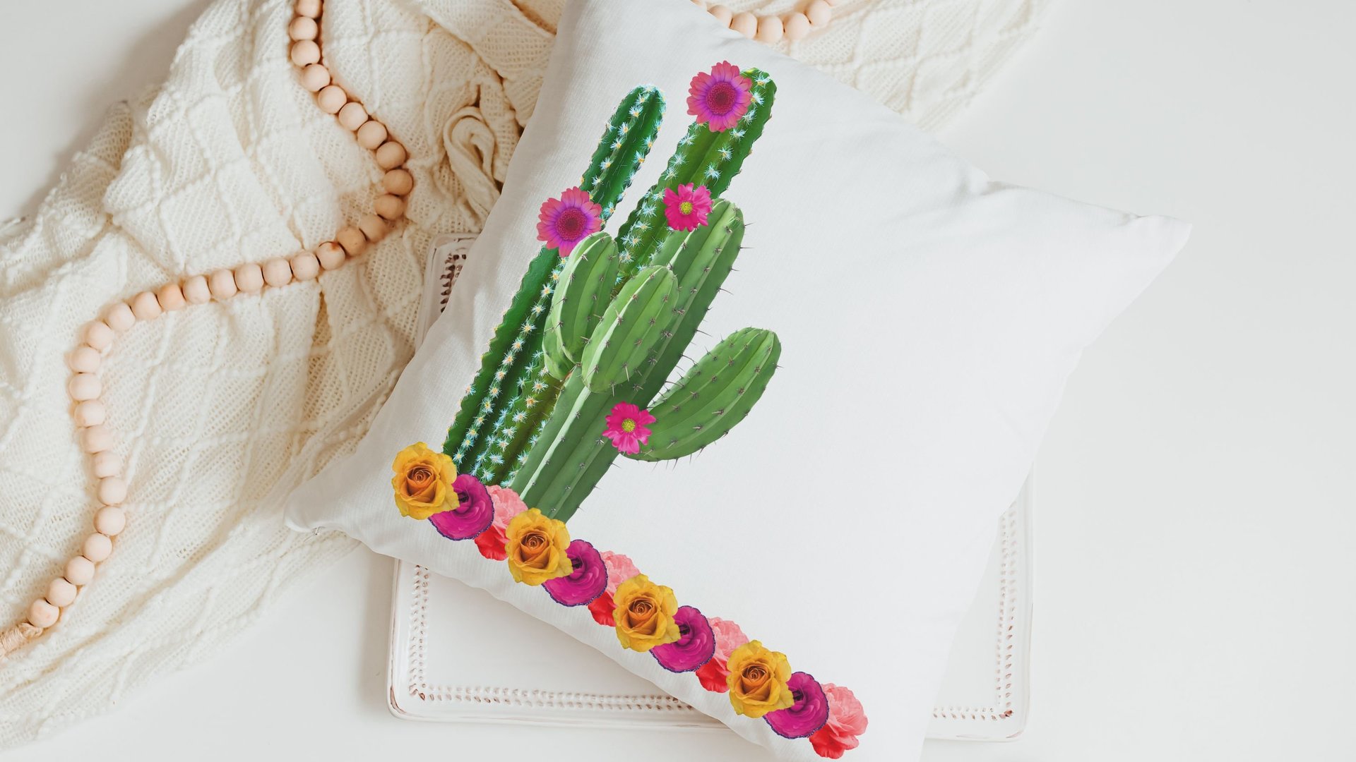happy camper throw pillow for couch, boho camper decor, glamping gifts, floral cactus decor, RV accessories for inside, van life gifts, best