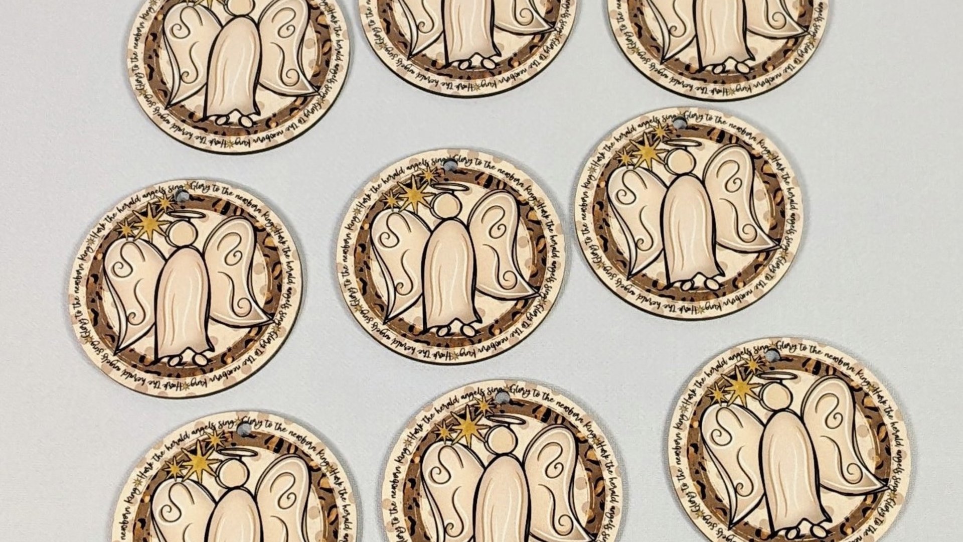 hark the herald angels sing hymn ornament wood, religious Christmas ornaments for grandma, Christian Christmas gift set for Mom, stocking