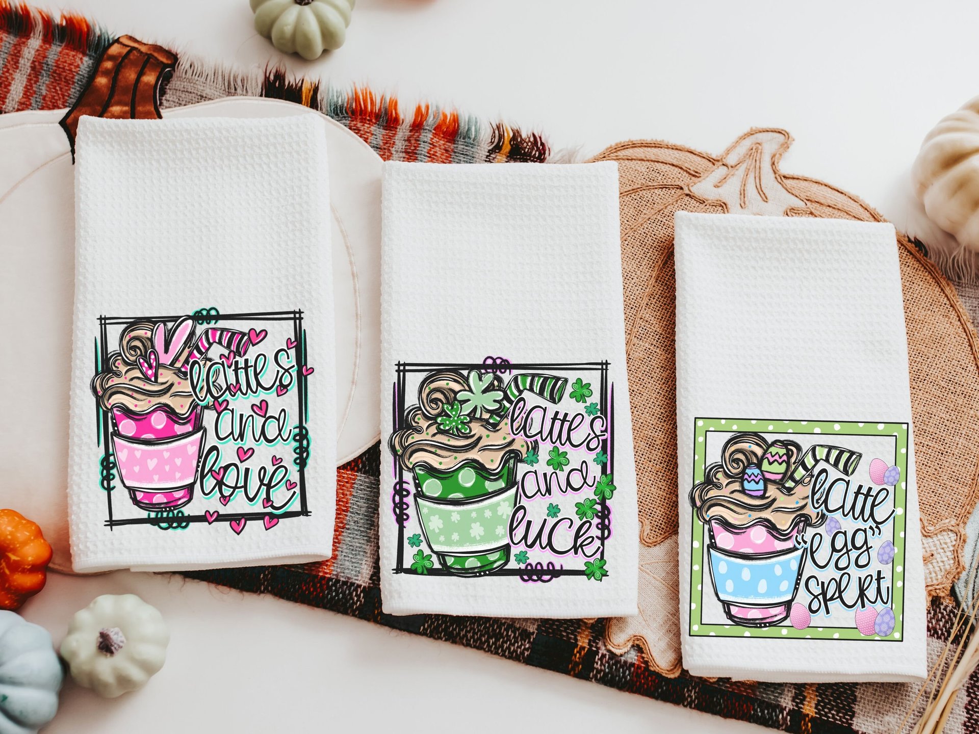 lattes and love pink latte Valentines kitchen towels, Valentines coffee hand towels for bathroom, Galentines day gifts for best friend, cute