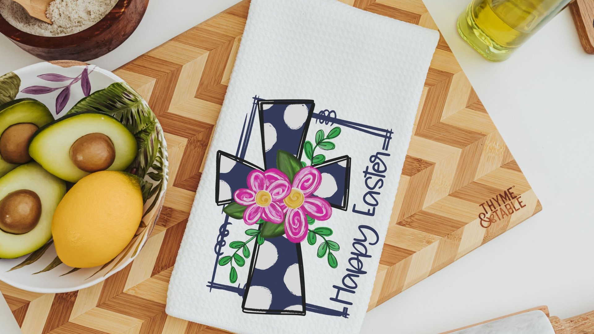 happy Easter throw pillow covers 18x18, Christian kitchen towels, navy blue polka dot cross pillow for sofa, Easter hostess gifts for women