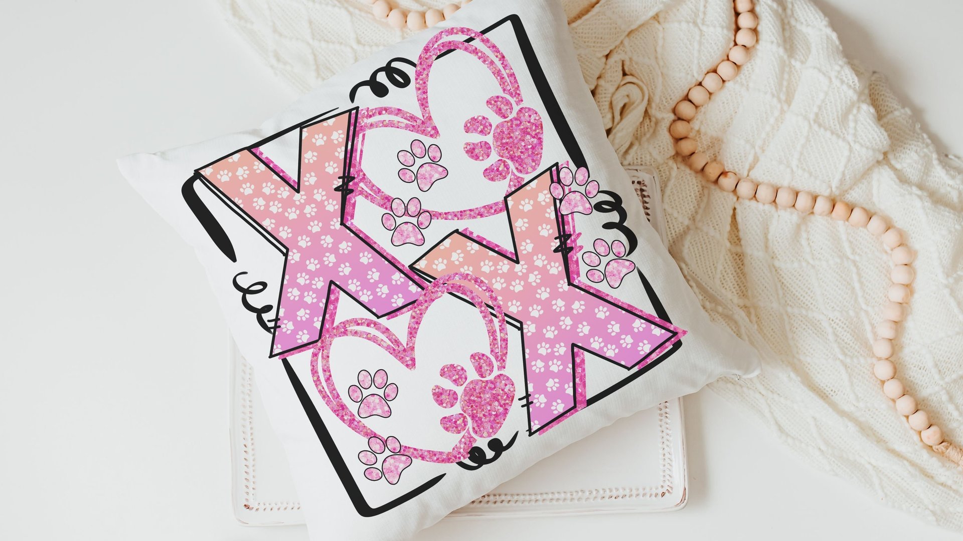 xoxo throw pillow for sofa, pink paw print pillow covers 18 x 18, dog mom gift, dog decor for home, Galentines day gifts for best friend