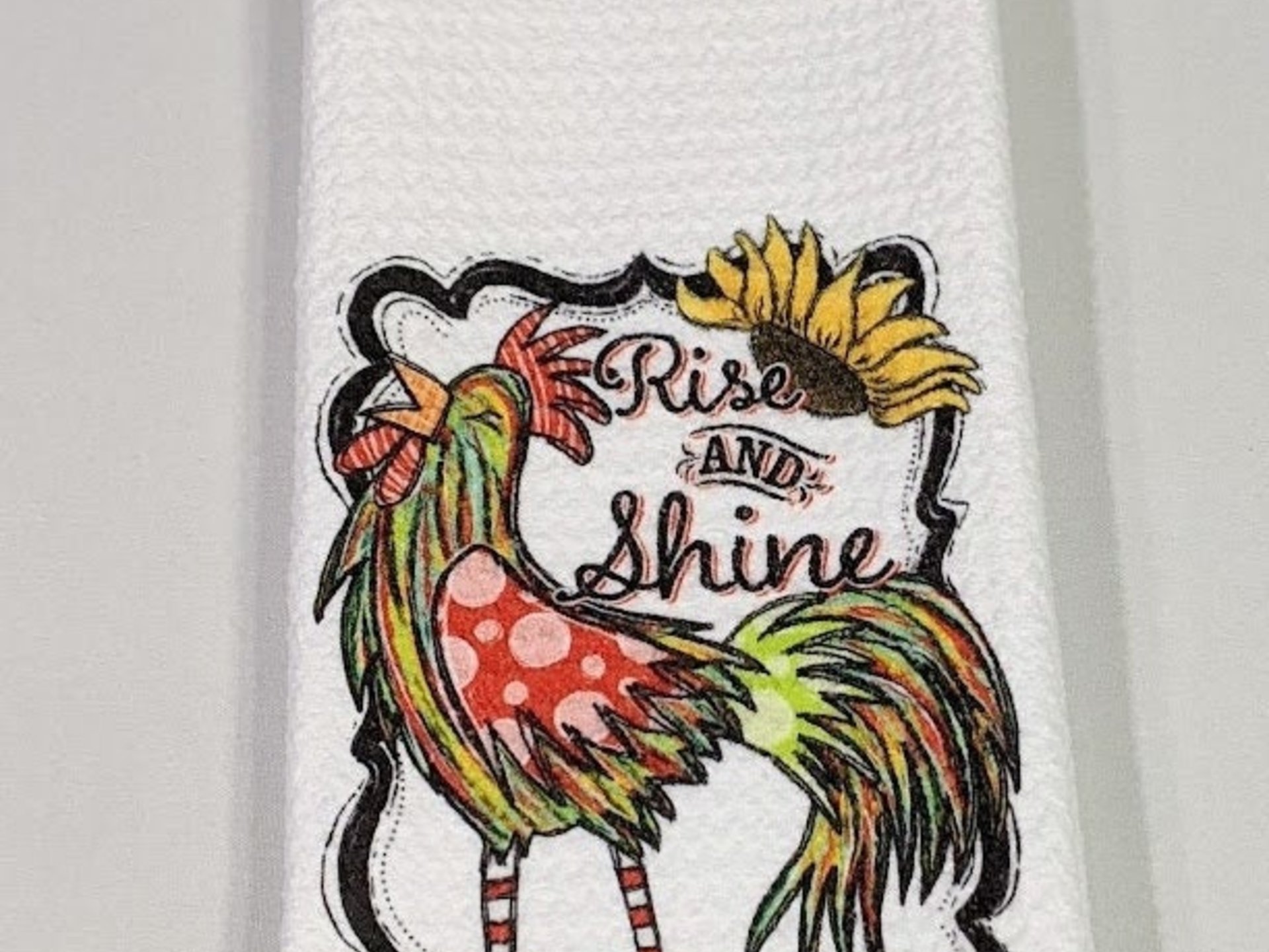 rise and shine rooster kitchen towels, eclectic home decor, sunflower kitchen hand towels, farm kitchen decor, farmhouse dish towels for