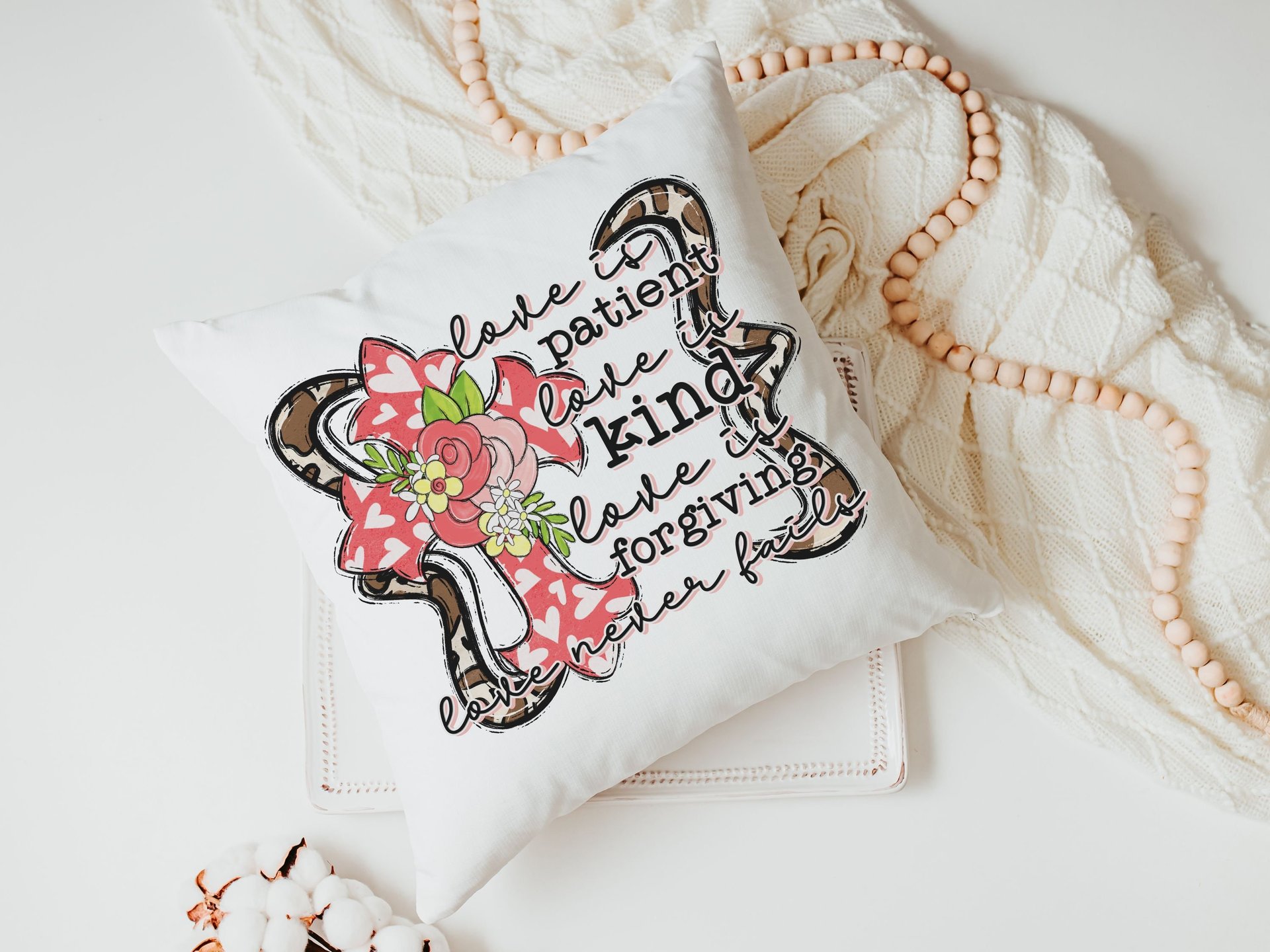 love is patient love is kind Bible verse throw pillows for bed, 1 Corinthians 13 scripture kitchen gifts for couple, Christian hand towels