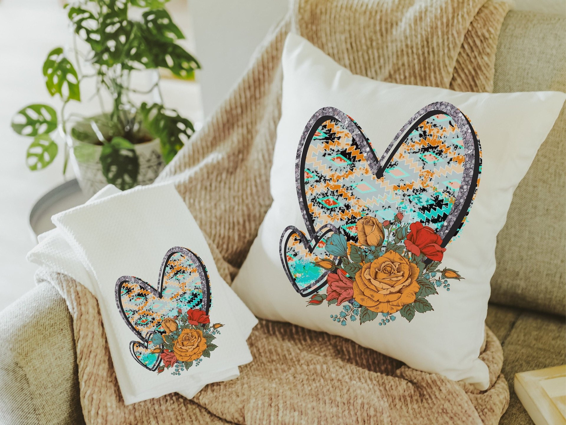 turquoise Aztec throw pillow, southwestern decor for home, unique wedding gifts for couple, new home gift for her, love gifts for girlfriend