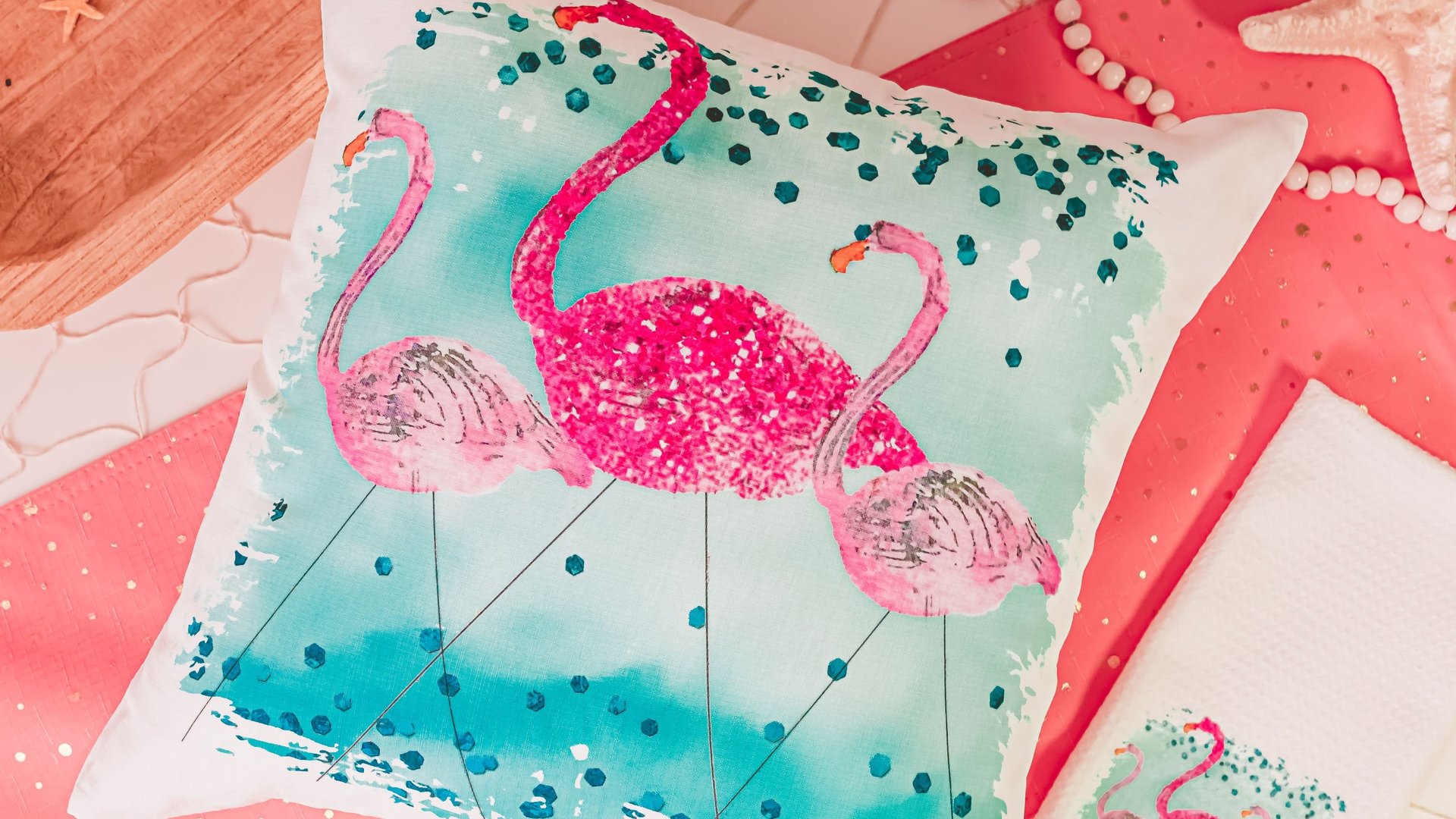 flamingo throw pillow for couch, flamingo kitchen towels, coastal decor beach house gifts, flamingo gifts for women, tropical decor, unique