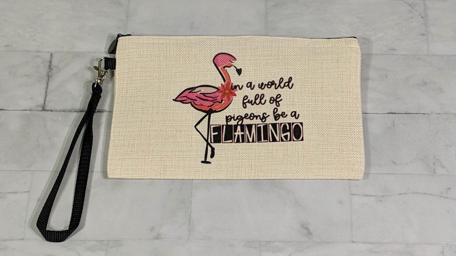 in a world full of pigeons be a flamingo cosmetic bag for purse, cute flamingo makeup bag for women, Easter basket stuffers for teenage girl