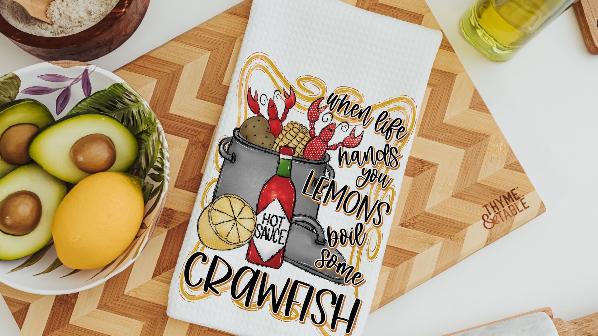 when life gives you lemons boil crawfish kitchen towels, Creole cooking crawfish boil Cajun kitchen decor, pinch the tail Louisiana gifts