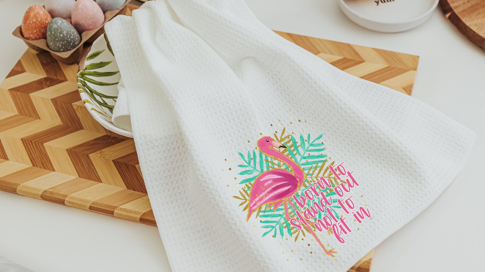 born to stand out flamingo hand towels for bathroom, tropical kitchen towels, flamingo kitchen decor, beach house gifts, flamingo gifts for