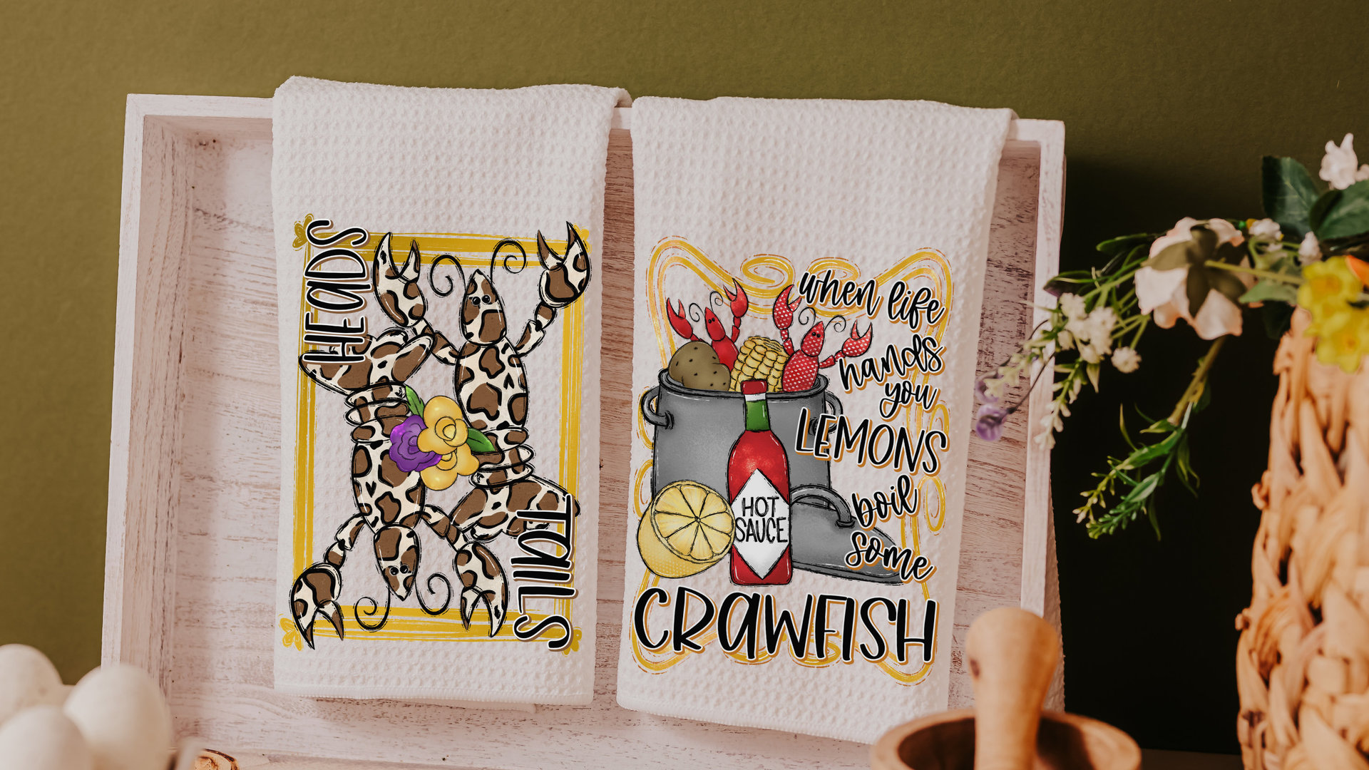 when life gives you lemons boil crawfish kitchen towels, Creole cooking crawfish boil Cajun kitchen decor, pinch the tail Louisiana gifts