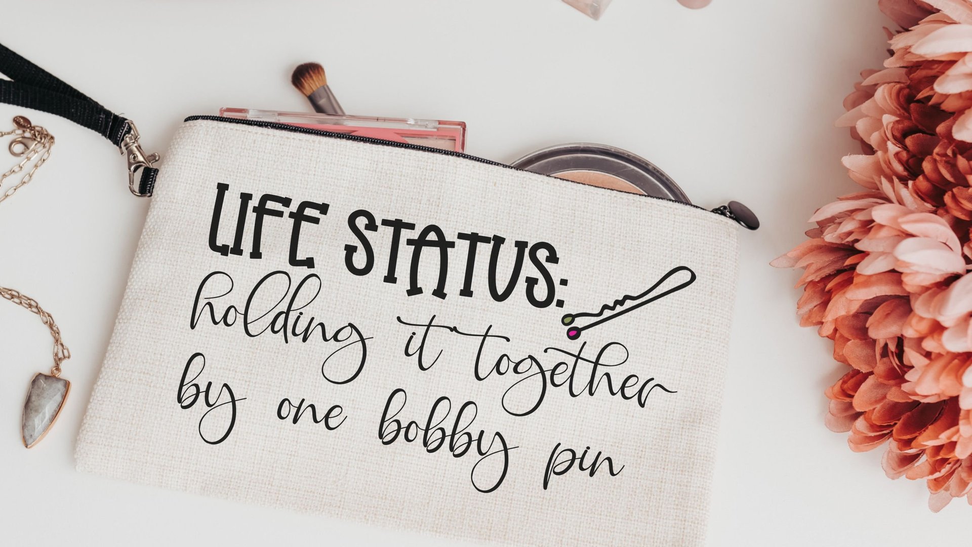 travel zipper pouch funny makeup bag for women, hair stylist gift, cute cosmetic bag for purse, hairdresser gift, mental health gifts, zip