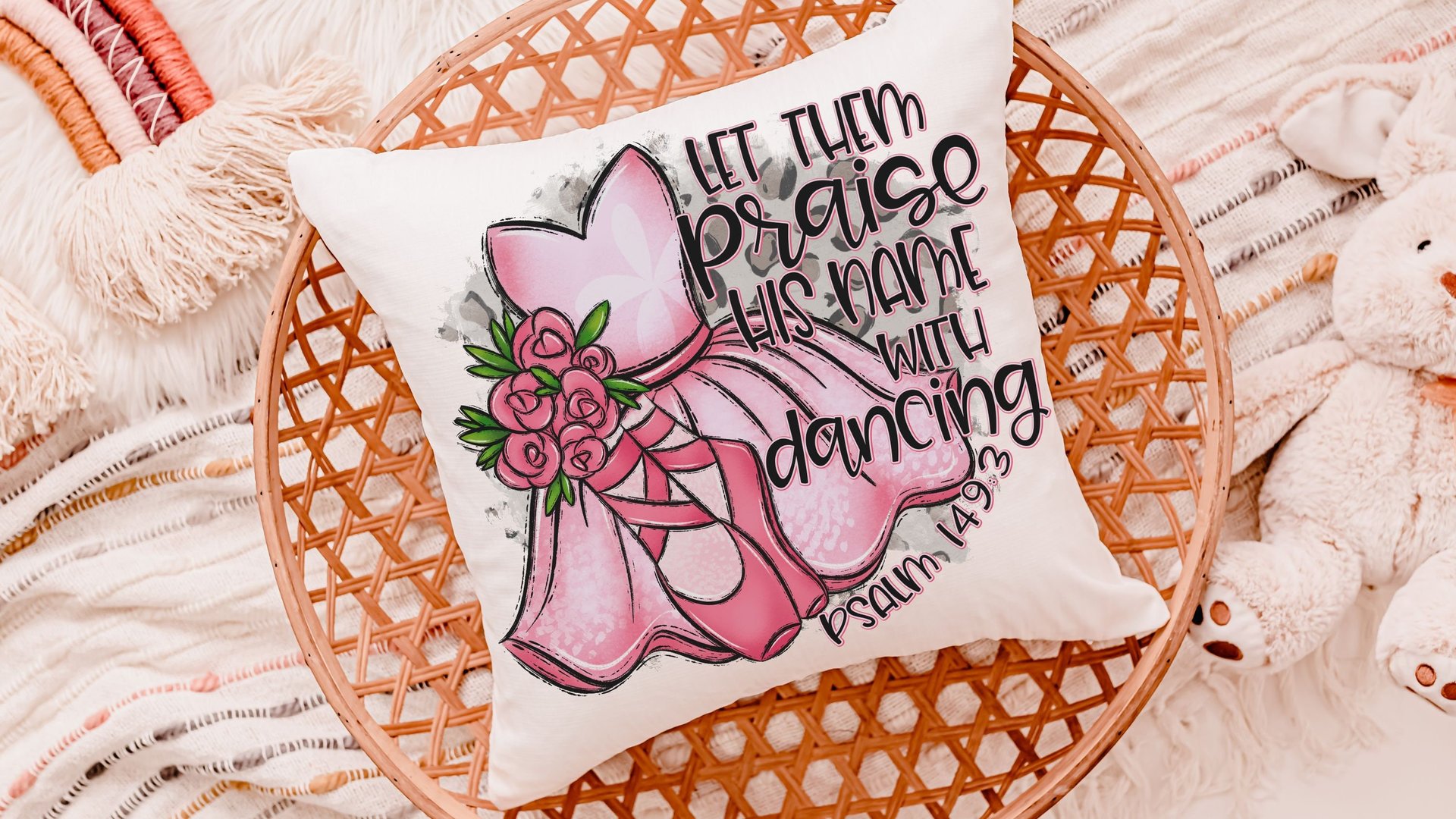 let them praise his name with dancing Christian throw pillow for baby shower, ballerina nursery decor, ballet gifts for girls, reading nook