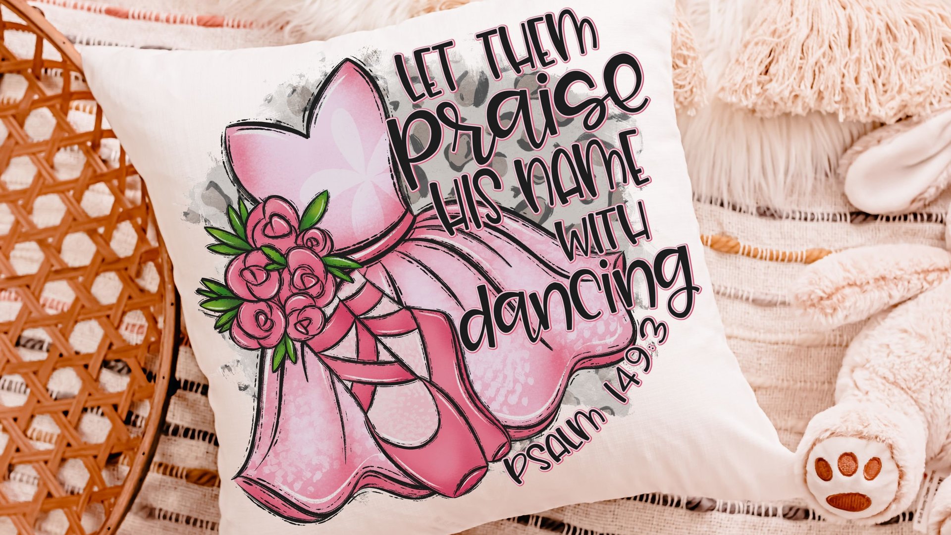 let them praise his name with dancing Christian throw pillow for baby shower, ballerina nursery decor, ballet gifts for girls, reading nook