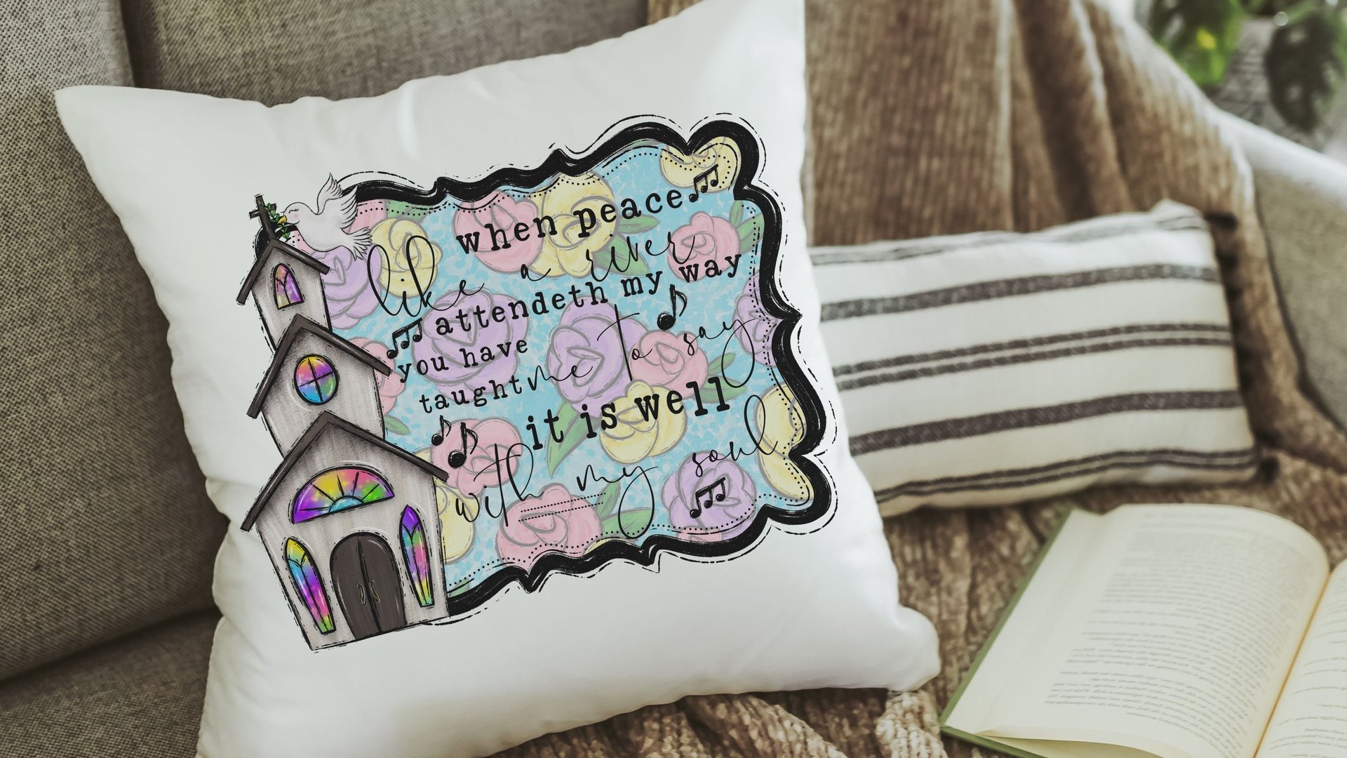 it is well with my soul hymn pillow for couch, floral Christian gifts for women faith throw pillow covers 18x18, religious gifts for Mom