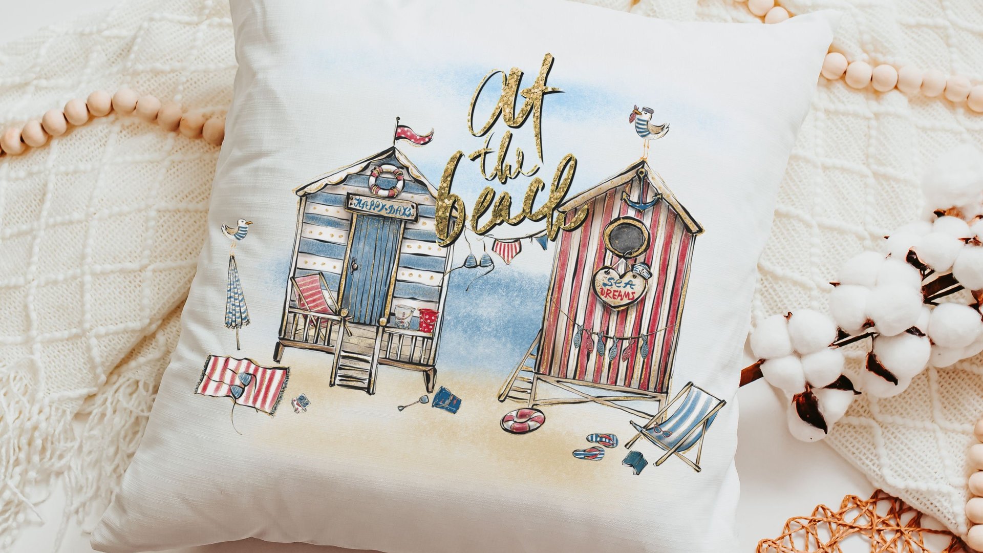 at the beach summer throw pillows for sofa, coastal decor beach house gift, sunroom decor, nautical throw pillow cover 18 x 18 covered porch