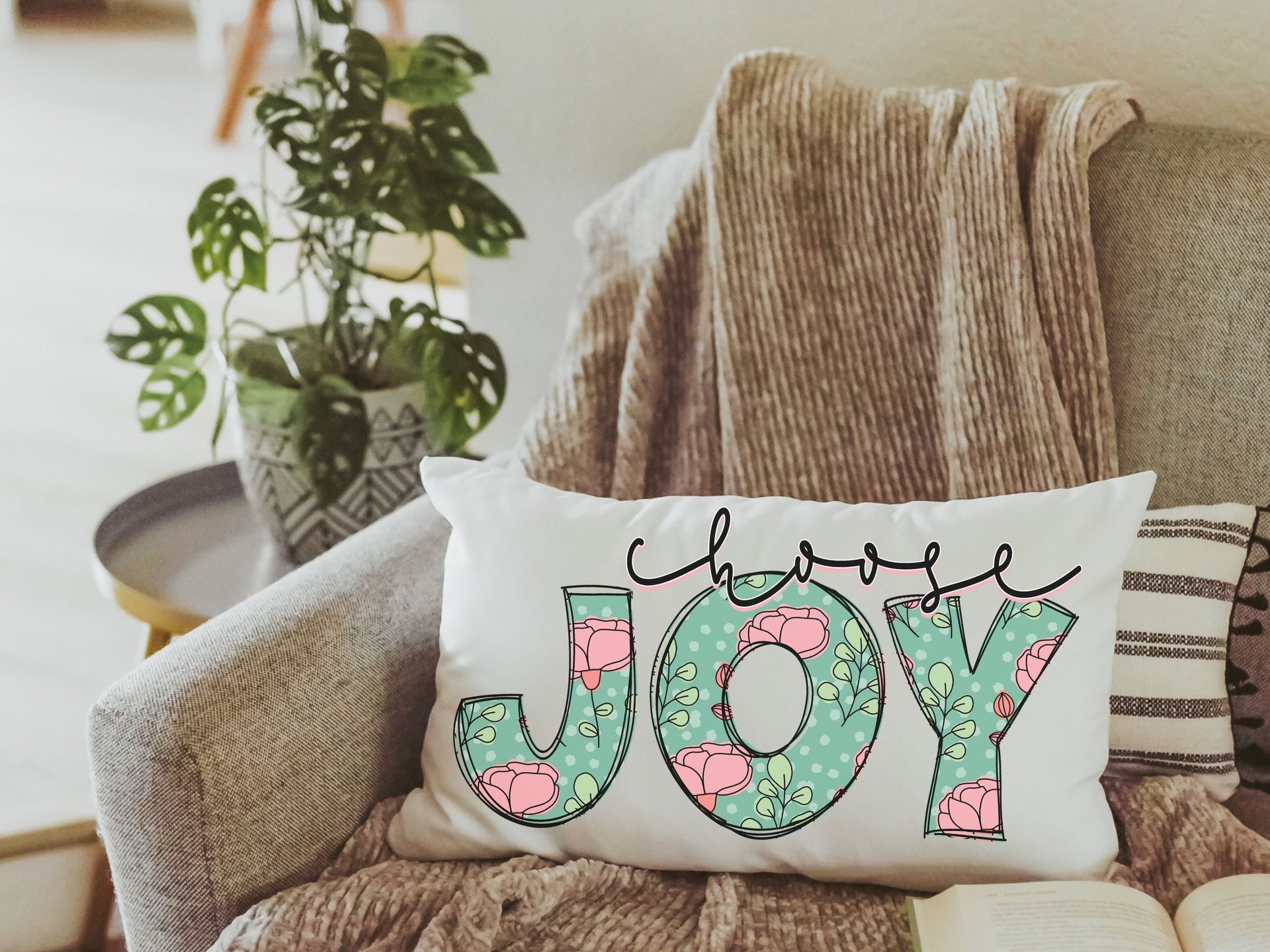 choose joy pillow cover 12x20, lumbar pillow for bed, Christian birthday gifts for women, floral throw pillow cover 12 x 20, godmother gift