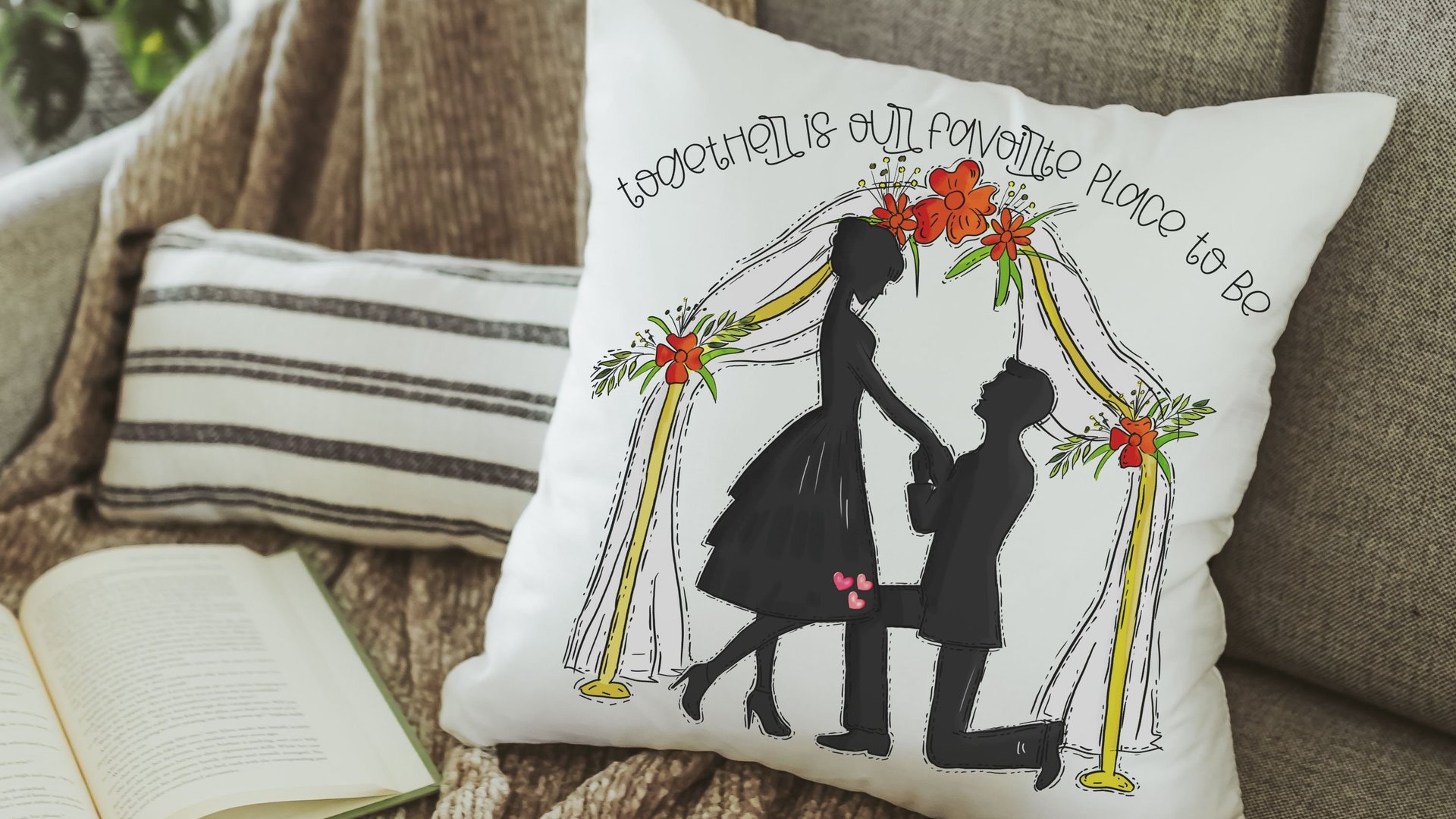 together is our favorite place to be wedding throw pillow for bed, unique engagement gifts for couple, fiance gift for her, future wife gift