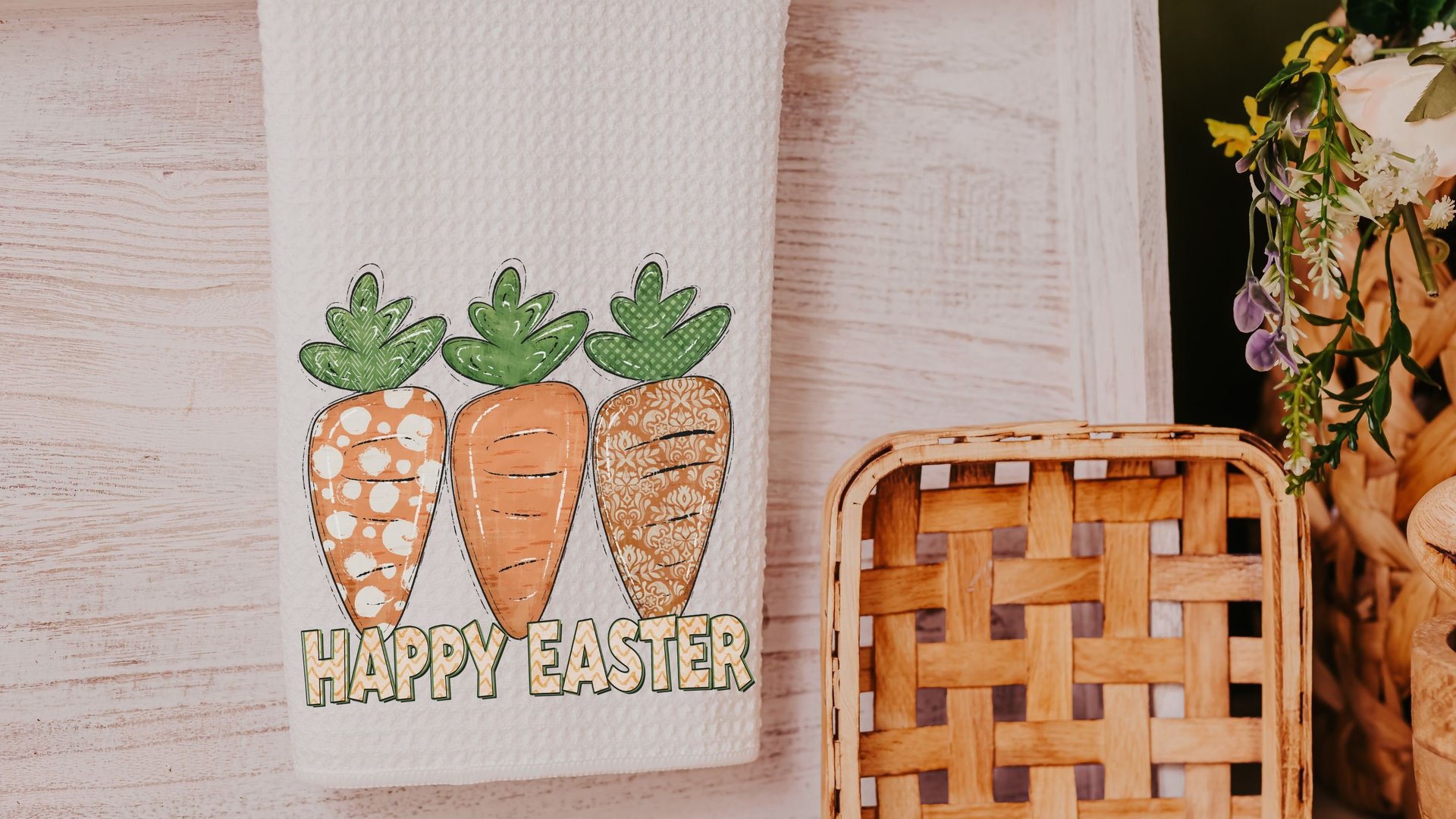happy Easter kitchen towels for Mom, cute carrot farmhouse Easter decor, Easter basket stuffers for adults, Easter gifts for women, spring