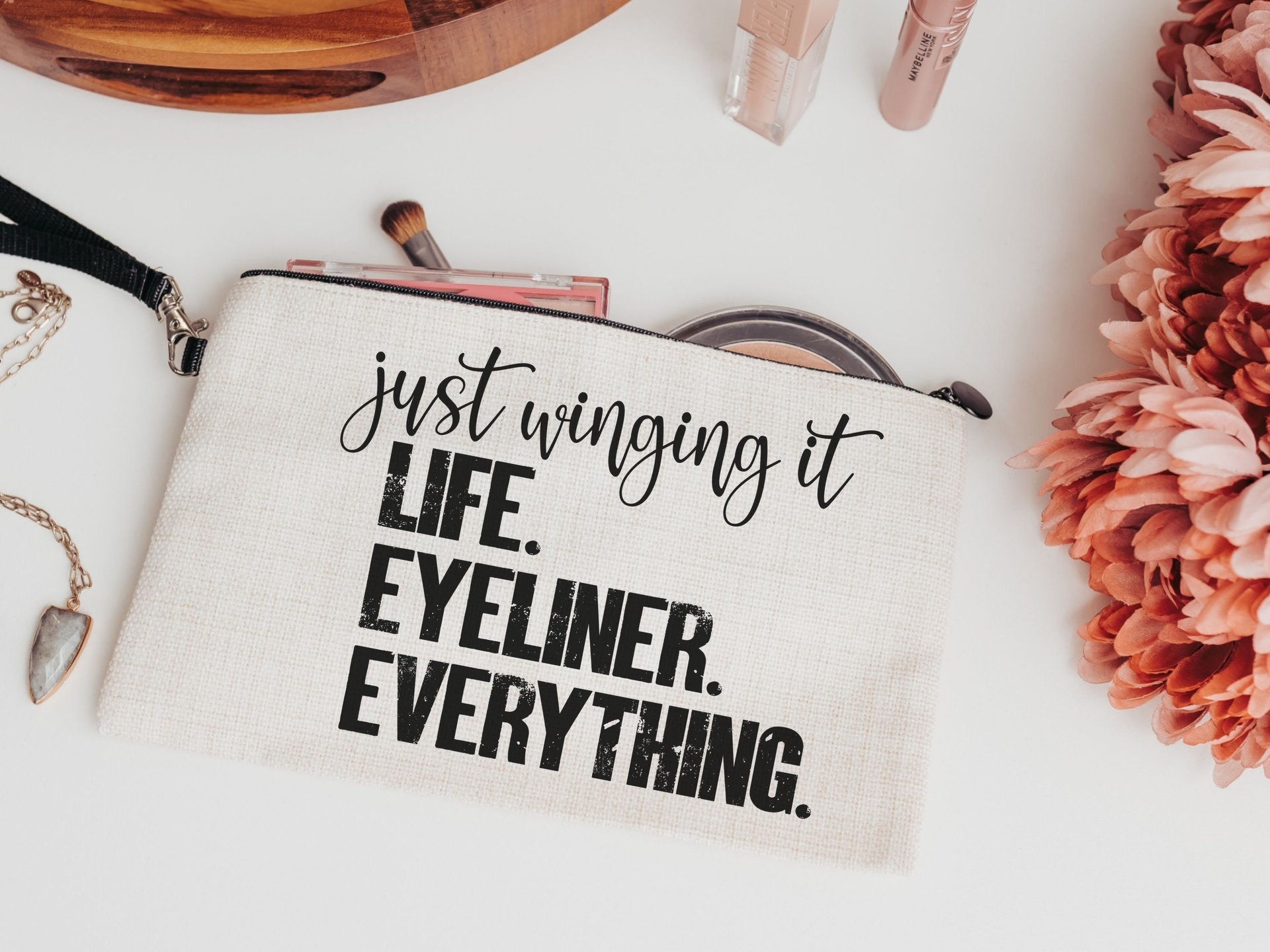 just wing it funny makeup bag bridesmaid gift, cute wristlet bag, stocking stuffers for women, makeup artist gift, adulting gift, thank you