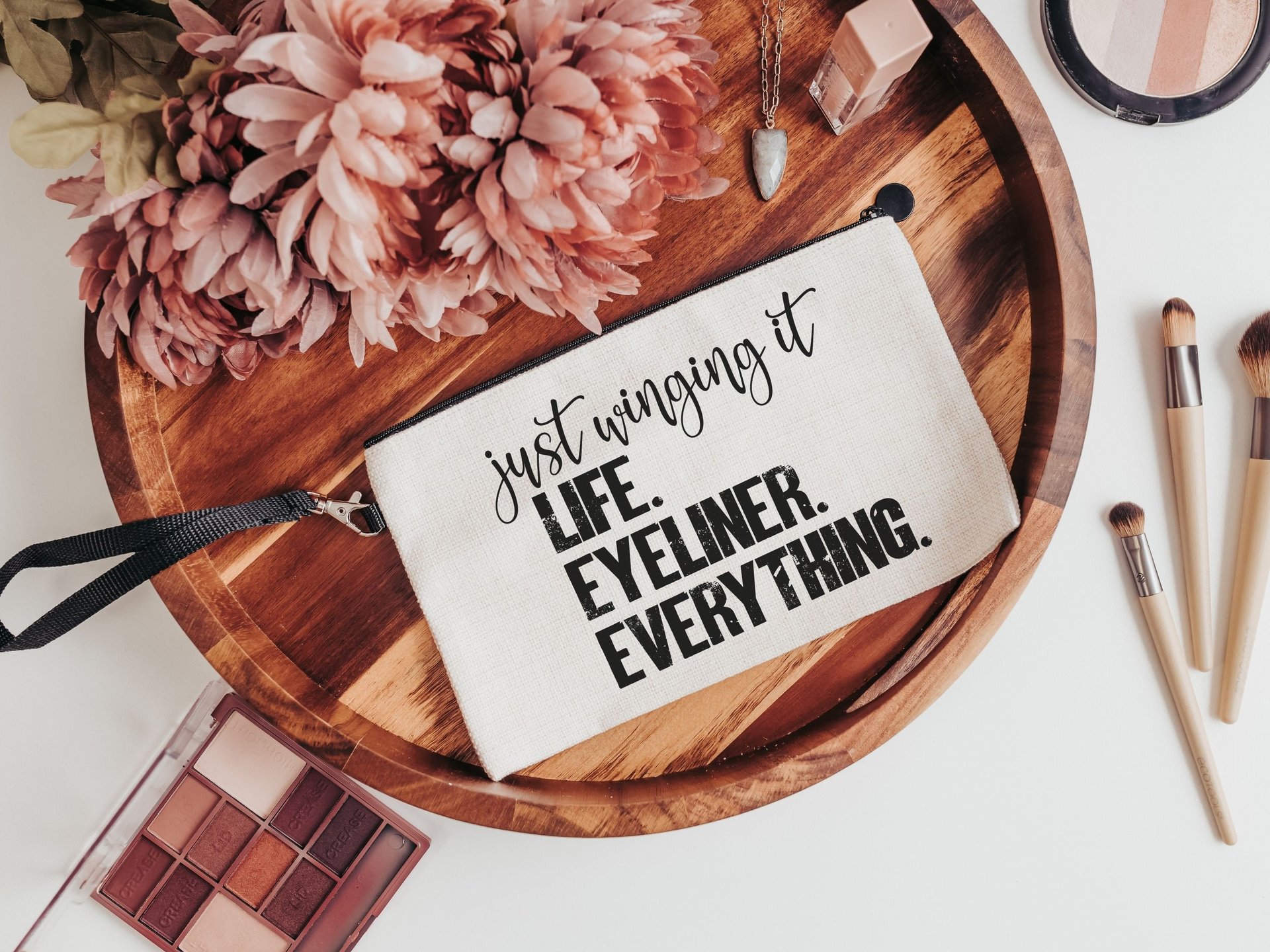just wing it funny makeup bag bridesmaid gift, cute wristlet bag, stocking stuffers for women, makeup artist gift, adulting gift, thank you