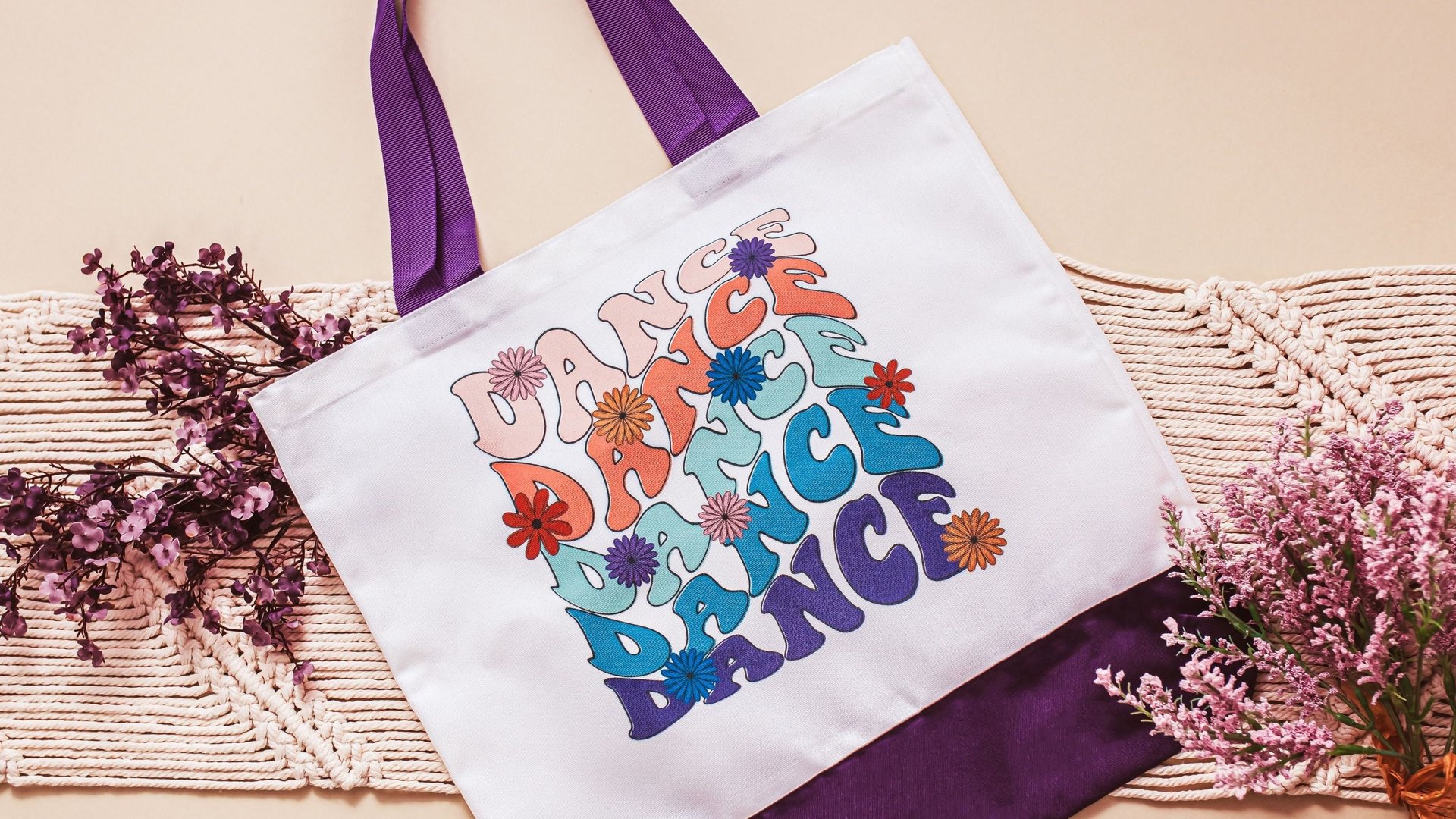 70s inspired retro flower tote bag for dance tote bag for girls, dance mom gifts, dance team senior gifts for college girls, Easter basket