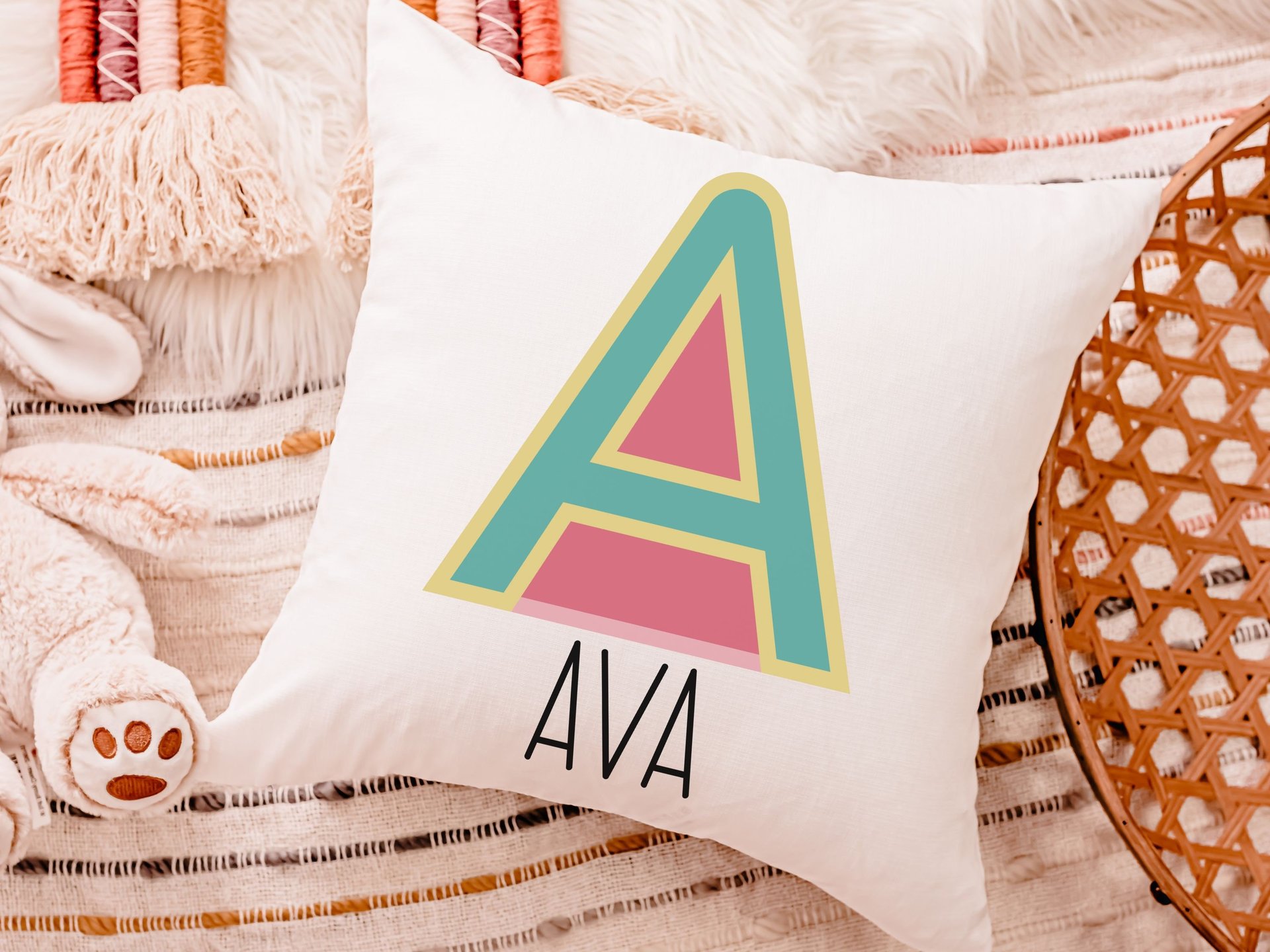 personalized throw pillow for kids, custom name pillow for bed, college dorm decor for girls, tween girl room decor, teenage girl gifts