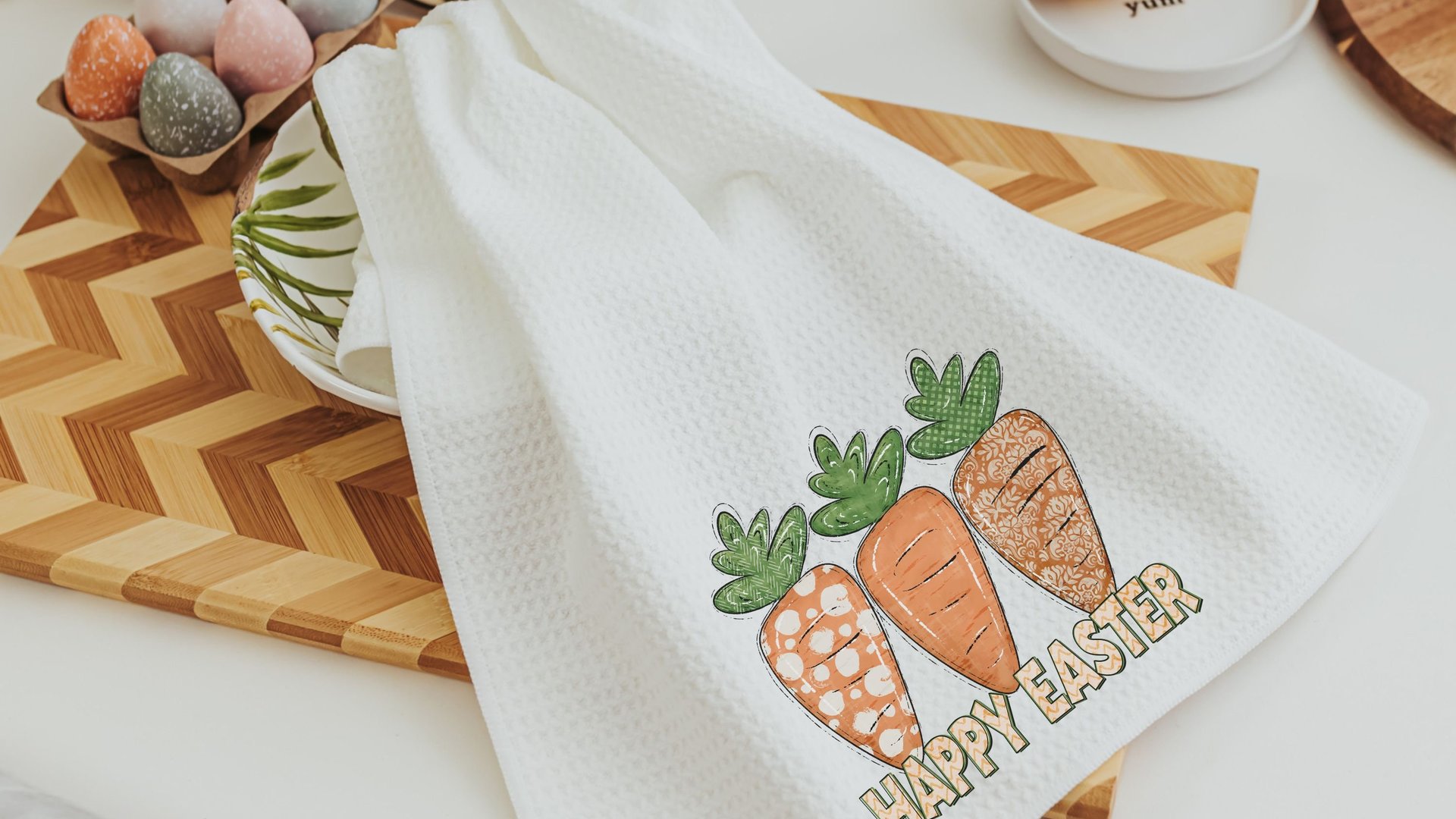 happy Easter kitchen towels for Mom, cute carrot farmhouse Easter decor, Easter basket stuffers for adults, Easter gifts for women, spring
