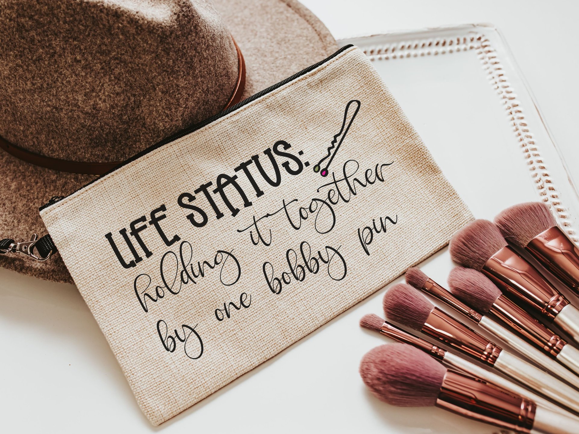 life status makeup bag