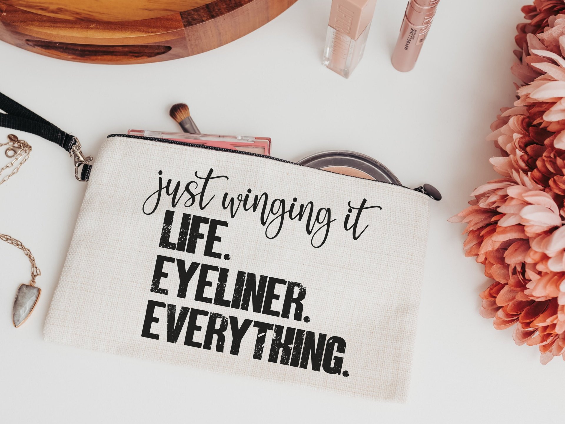 just wing it funny makeup bag bridesmaid gift, cute wristlet bag, stocking stuffers for women, makeup artist gift, adulting gift, thank you