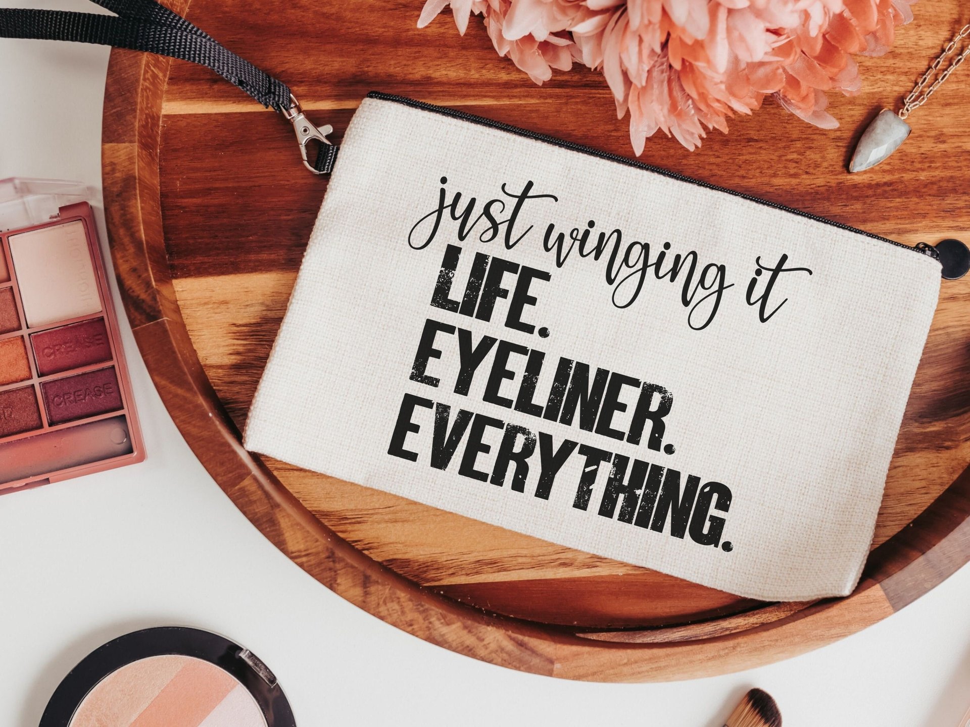 just wing it funny makeup bag bridesmaid gift, cute wristlet bag, stocking stuffers for women, makeup artist gift, adulting gift, thank you