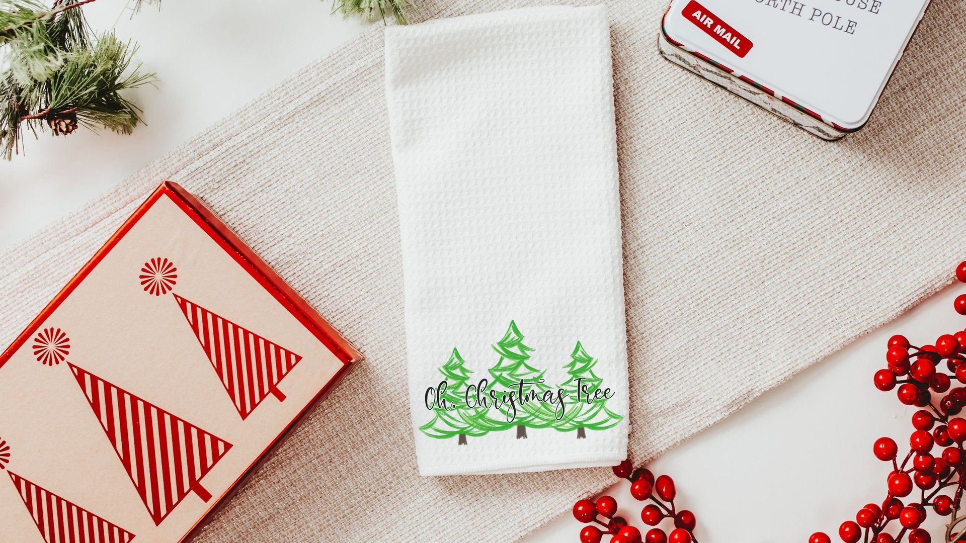 oh Christmas tree Christmas kitchen towels for friends, pine tree Christmas hand towels for bathroom, cute Christmas hostess gifts for women