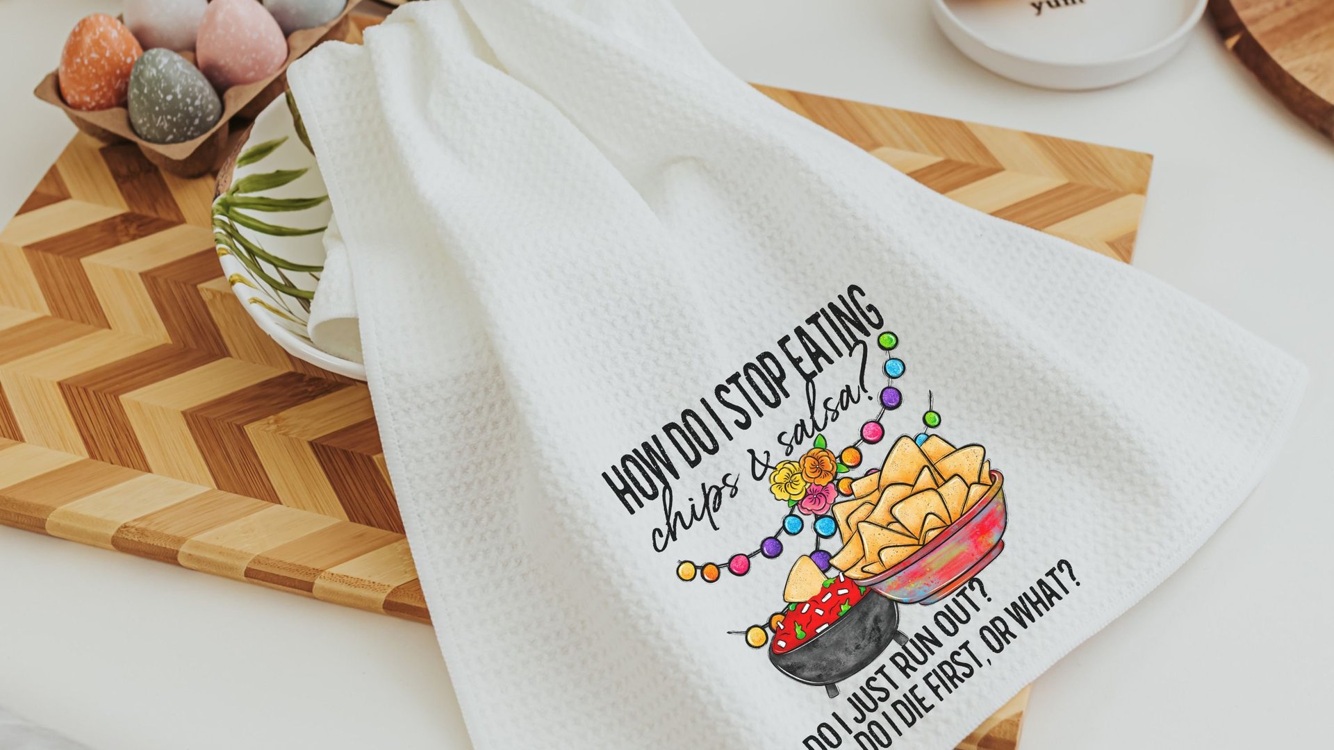 sassy kitchen towels for family, chips and salsa fiesta decor, taco gifts, funny hand towels for kitchen, no drama llama gifts for women