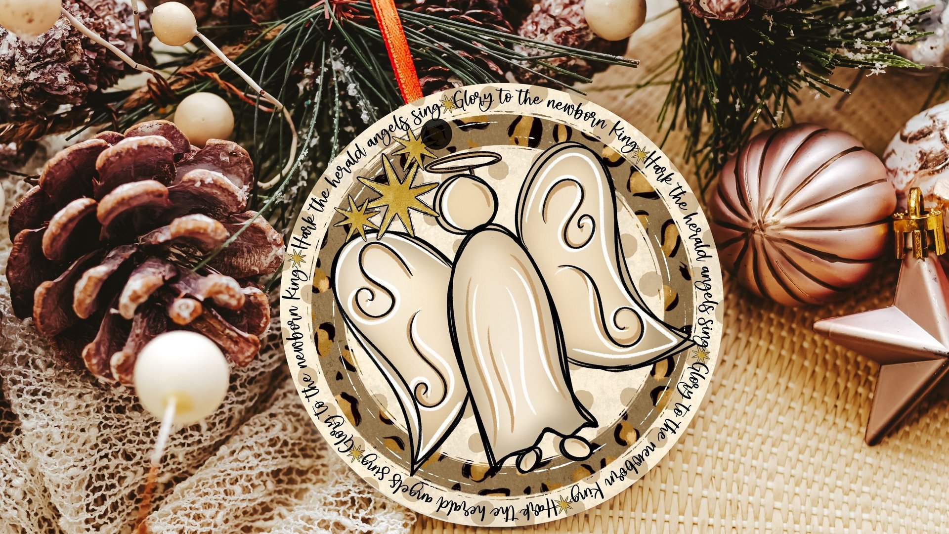 hark the herald angels sing hymn ornament wood, religious Christmas ornaments for grandma, Christian Christmas gift set for Mom, stocking