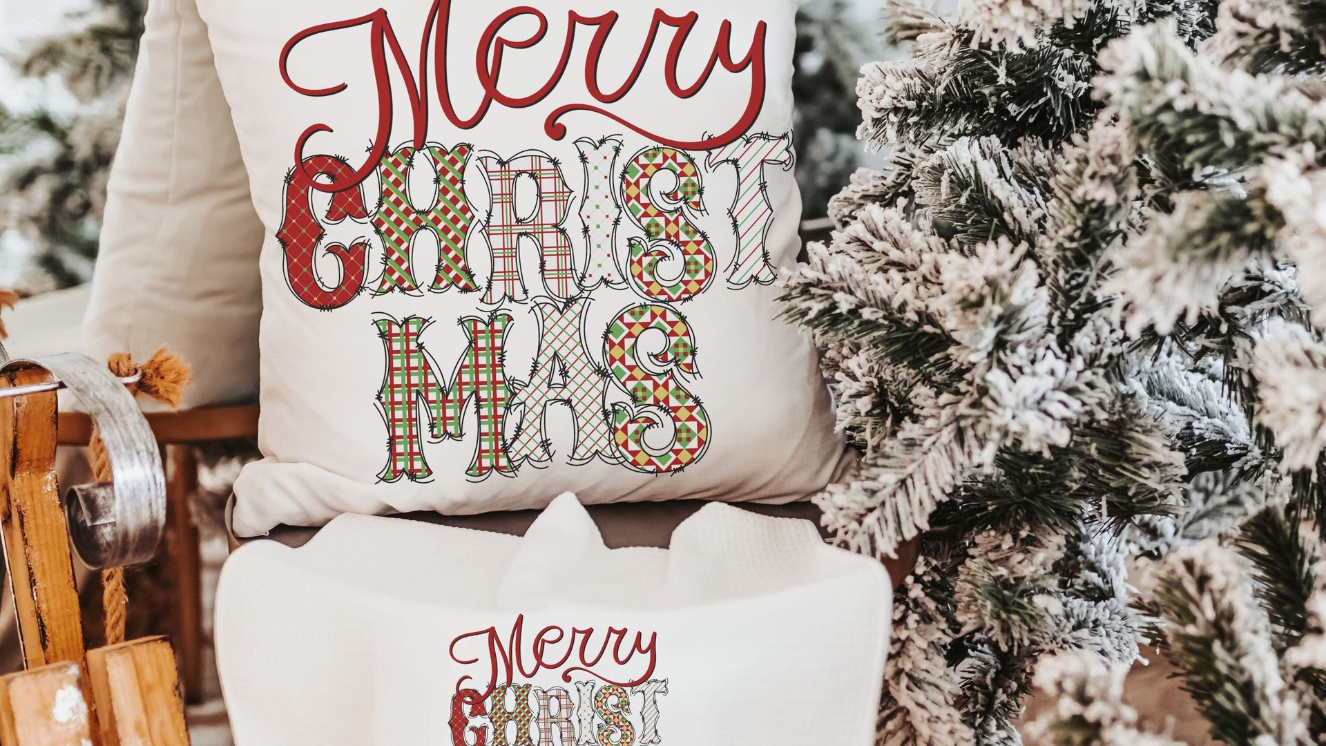Merry Christmas throw pillow for couch modern Christmas decor for home, trendy Christmas kitchen towels for friends, secret Santa gifts for