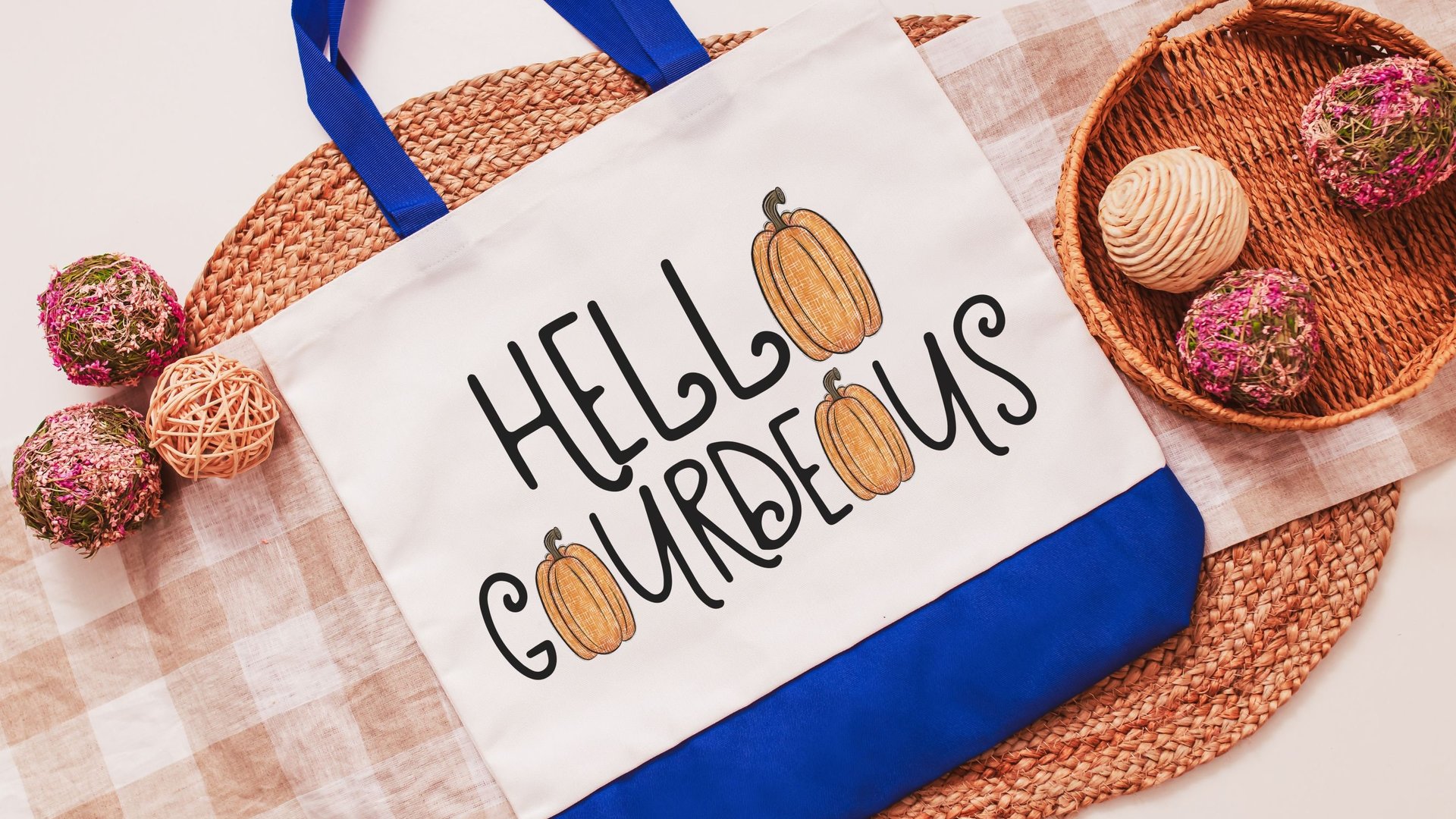 hello gourdgeous pumpkin tote bag for women, fall style gift, boo basket stuffers for teens, fall host gift, Halloween candy bag for adults