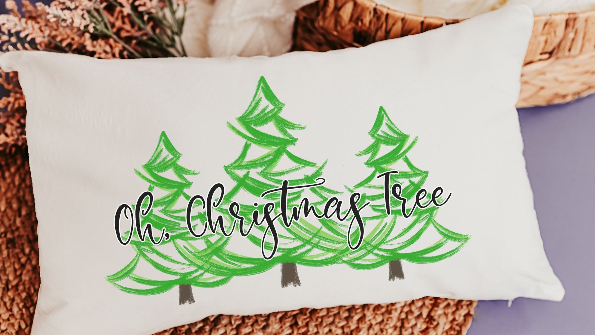 oh Christmas tree lumbar throw pillows for couch, whimsical Christmas lumbar pillows for chair, cute Christmas housewarming gift for couple