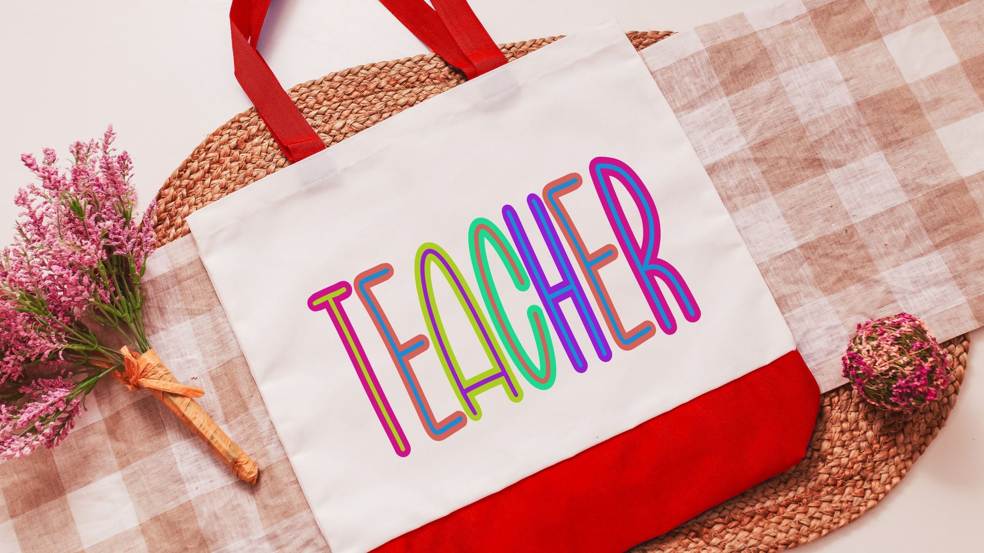 cute teacher tote bag for books, best gifts for teacher appreciation gifts from students, neon tote bag for school, preschool teacher gifts