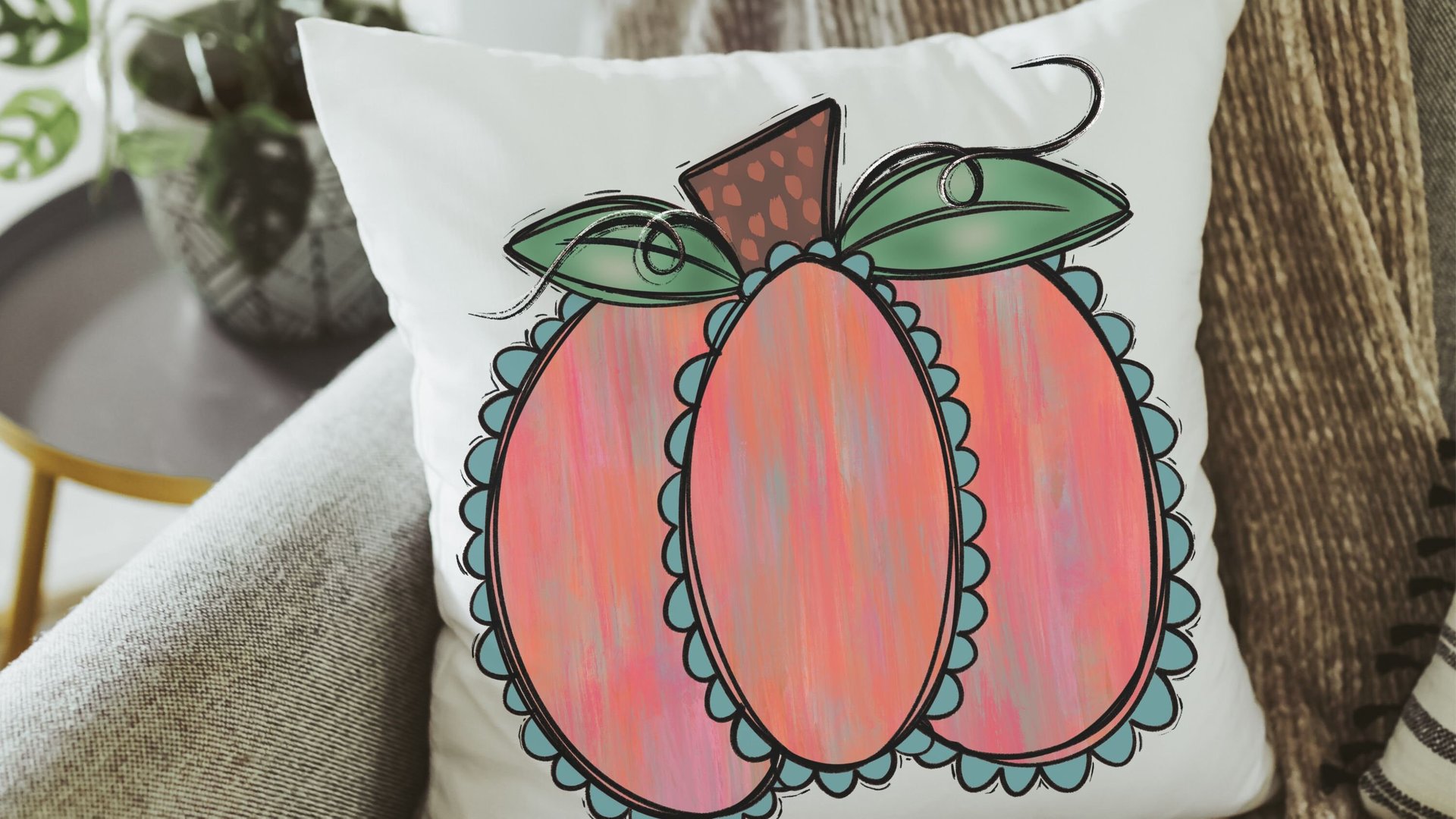 watercolor pumpkin throw pillows for couch trendy fall decor for home, autumn kitchen towels, Thanksgiving hostess gift for women, farmhouse