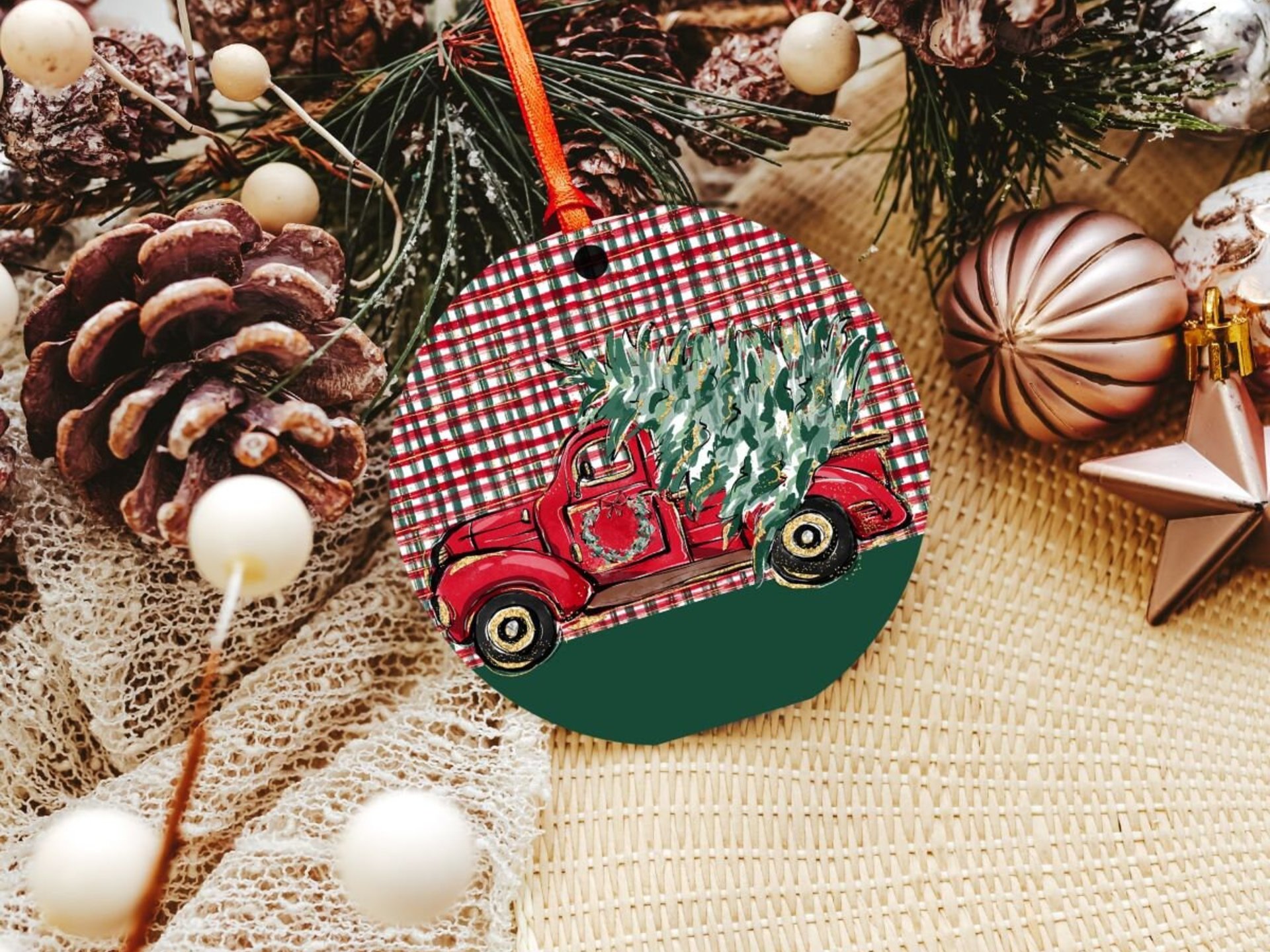 have a holly jolly Christmas throw pillows for couch with insert, farmhouse Christmas gift set for women, red truck Christmas ornaments wood