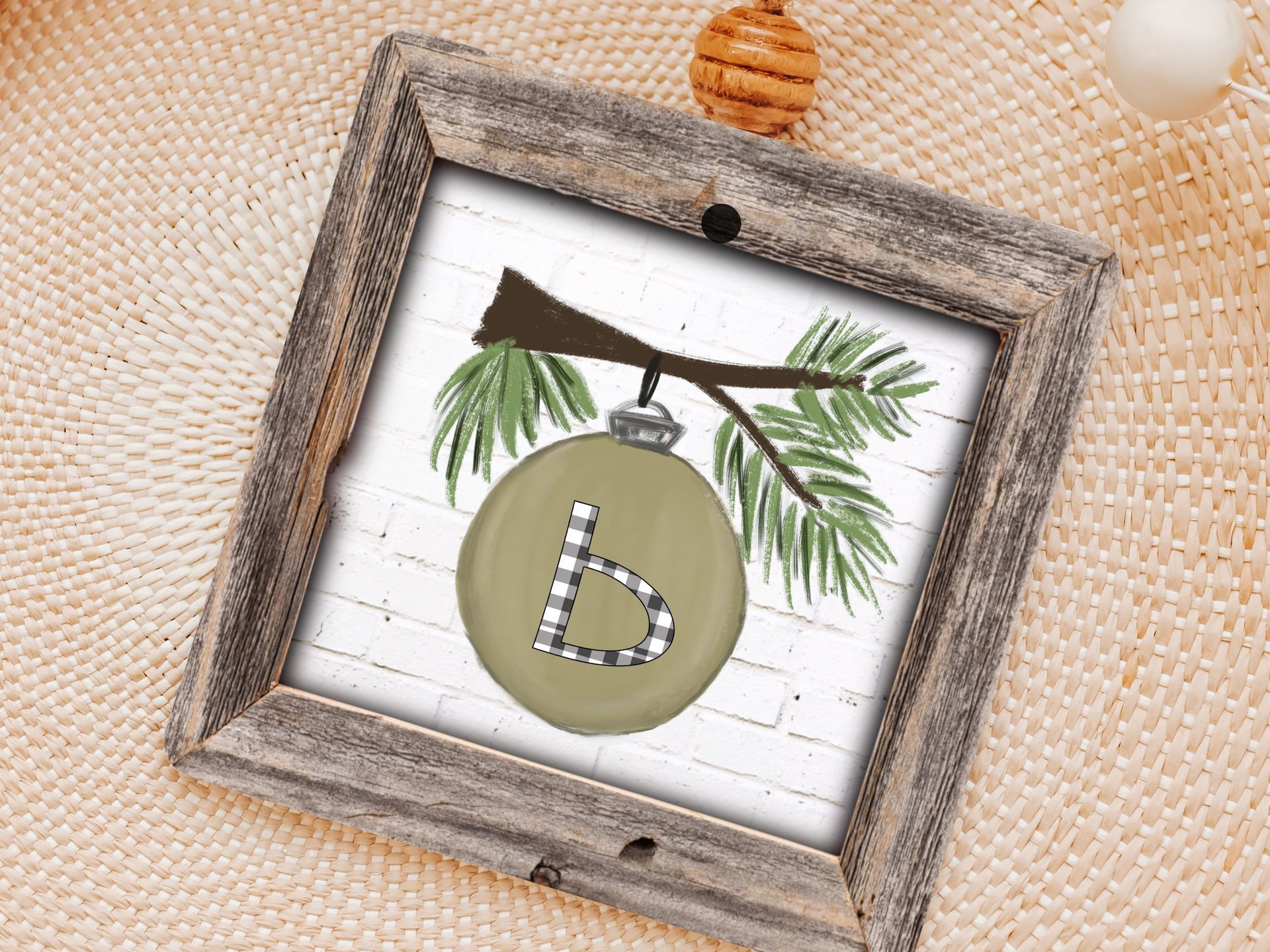 personalized initial ornament wood, custom sage green Christmas ornaments for family, farmhouse Christmas wedding gifts for couple, stocking