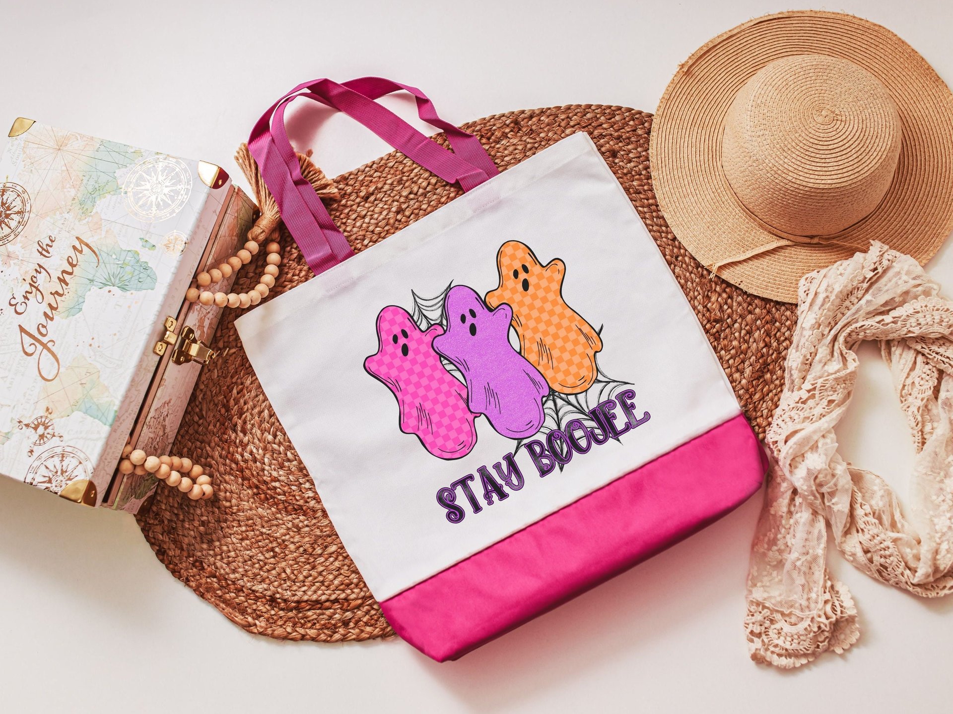 Stay boojee Halloween tote bag for women, trick or treating tote bag for kids, reusable grocery bag cute gifts for sister, October birthdays