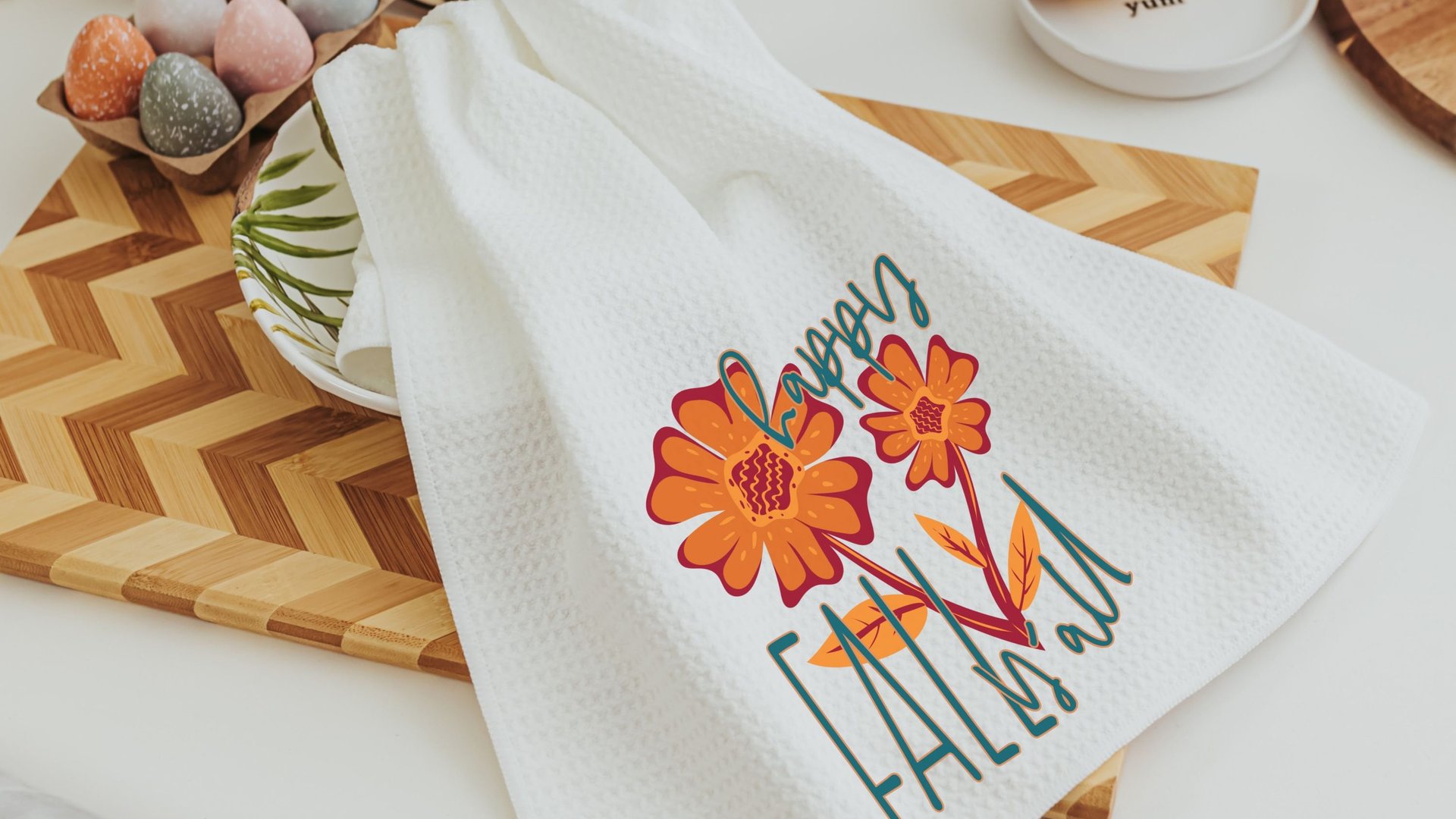 happy fall yall kitchen towels for friends, burgundy and orange flower hand towels for bathroom, fall housewarming gift for women, autumn