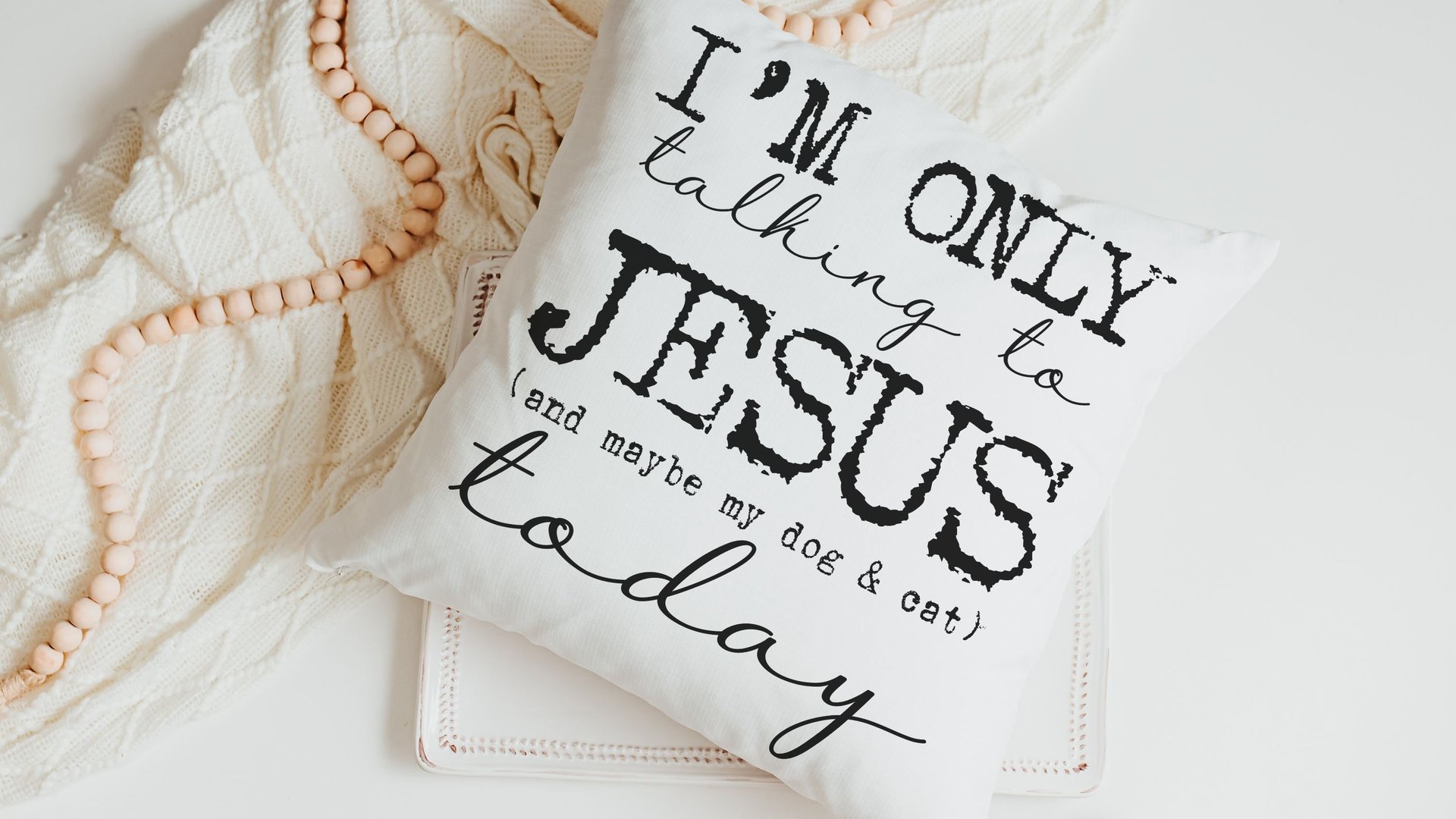 I'm only talking to Jesus today Christian throw pillow for chair, cute Mothers day gift for dog and cat lovers, funny pet throw pillow 18x18