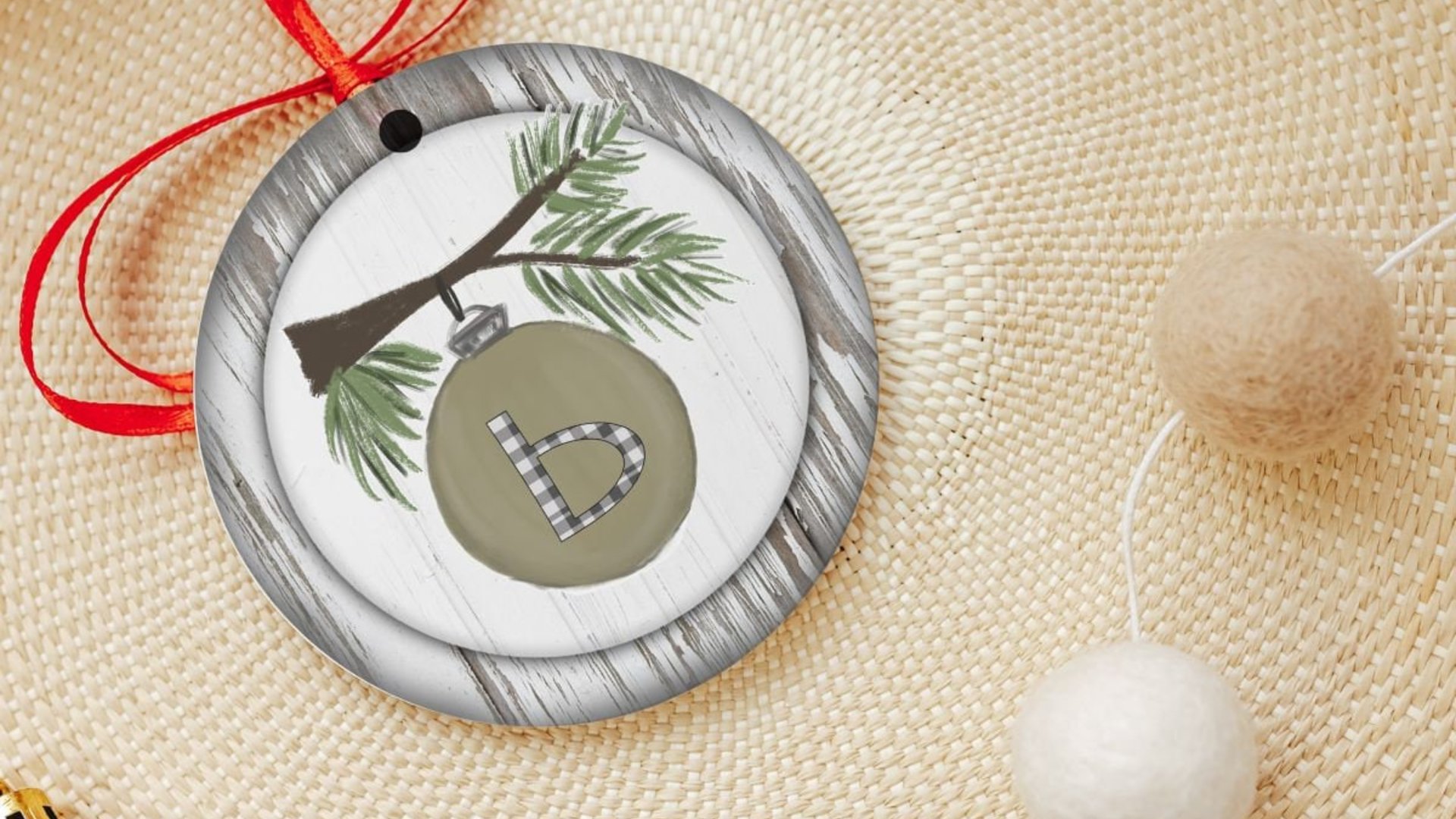 personalized initial throw pillows for Christmas ornament pillow covers 18 x 18, sage green Christmas decor, farmhouse Christmas gift set