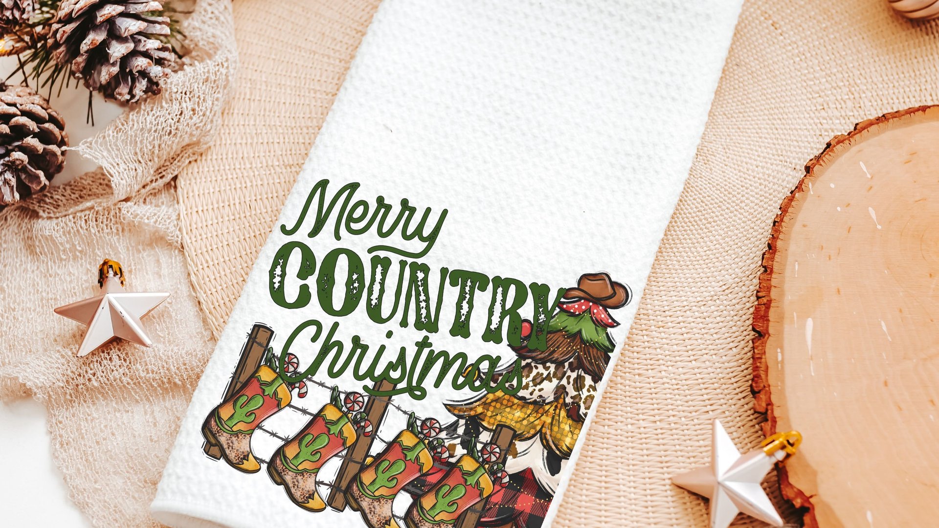 merry country Christmas throw pillows for sofa, cowboy Christmas tree Christmas kitchen towels, western Christmas decor for home, hostess