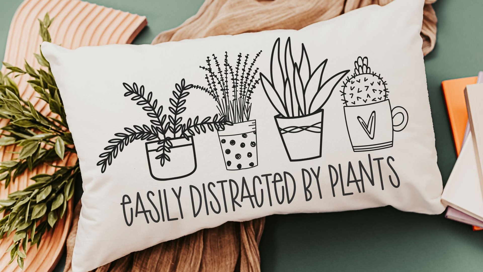 easily distracted by plants funny throw pillows for couch, plant mom gift, Mothers Day gift from daughter, plant gifts for her, gardener