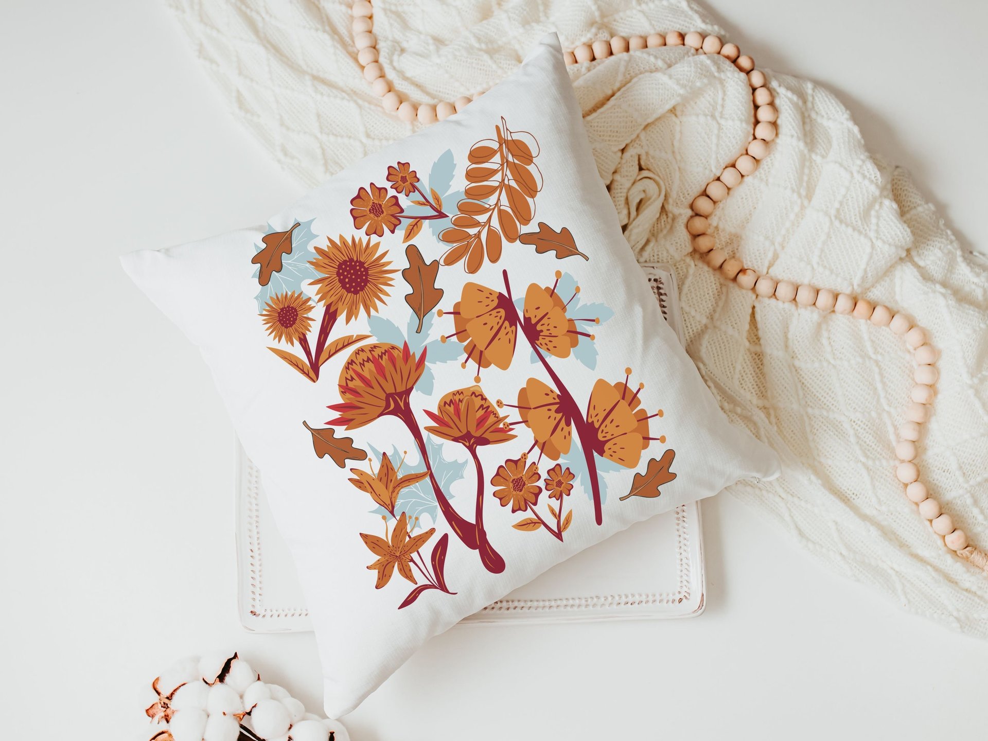 autumn leaves throw pillows for couch, fall style gift, vermillion red fall floral pillow covers 18x18, fall host gift, burnt orange accent