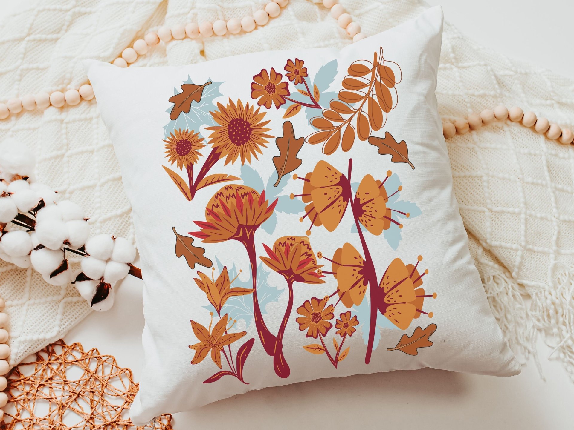 autumn leaves throw pillows for couch, fall style gift, vermillion red fall floral pillow covers 18x18, fall host gift, burnt orange accent